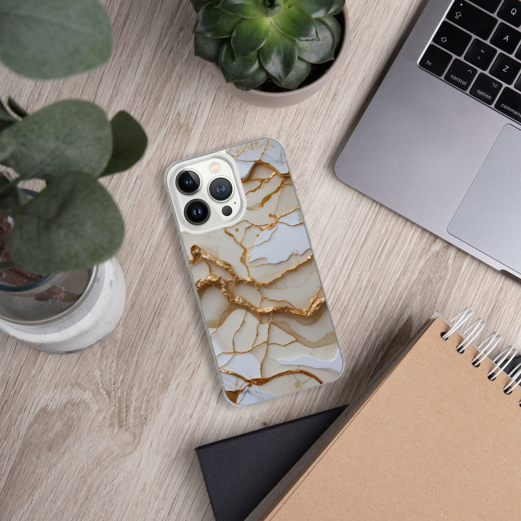 Ivory Golden Marble Elegance Clear Case for iPhone 13 Pro - Luxury White & Gold Marble Protective Cover