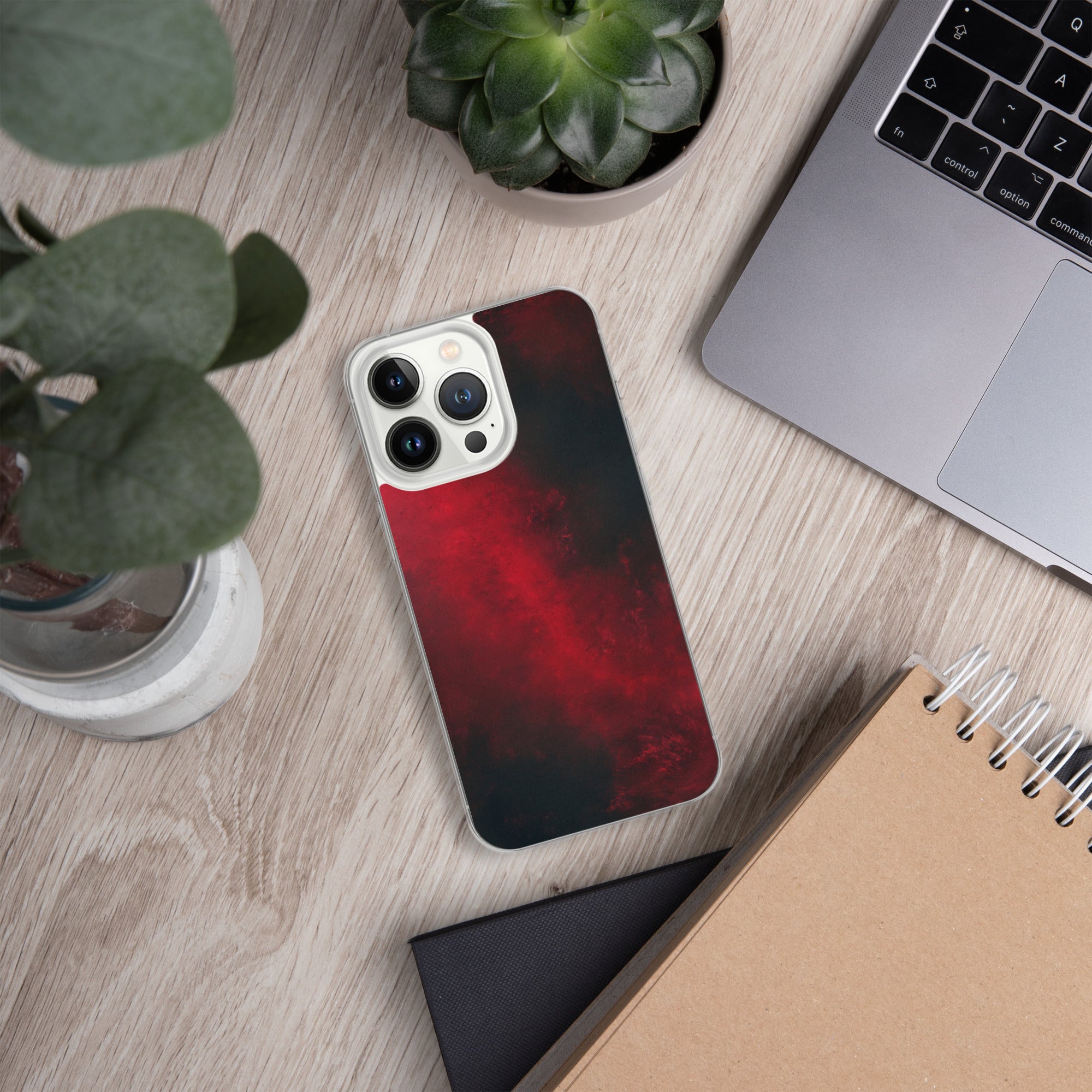 Crimson Nebula Clear Case for iPhone 13 Pro - Red & Black Abstract Smoke Protective Cover