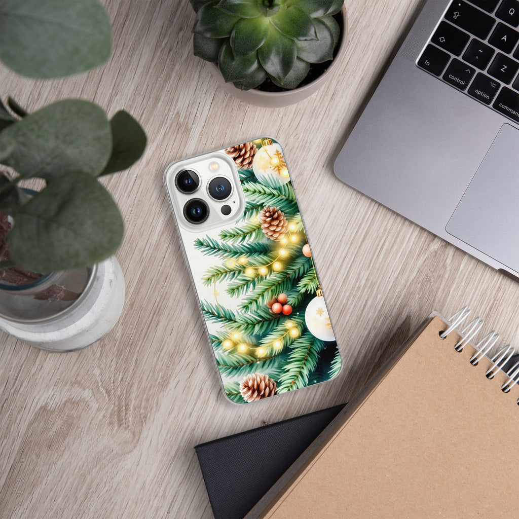Holiday Pine Glow Clear Case for iPhone 13 Pro - Christmas Pine Branches & Warm Lights Protective Cover
