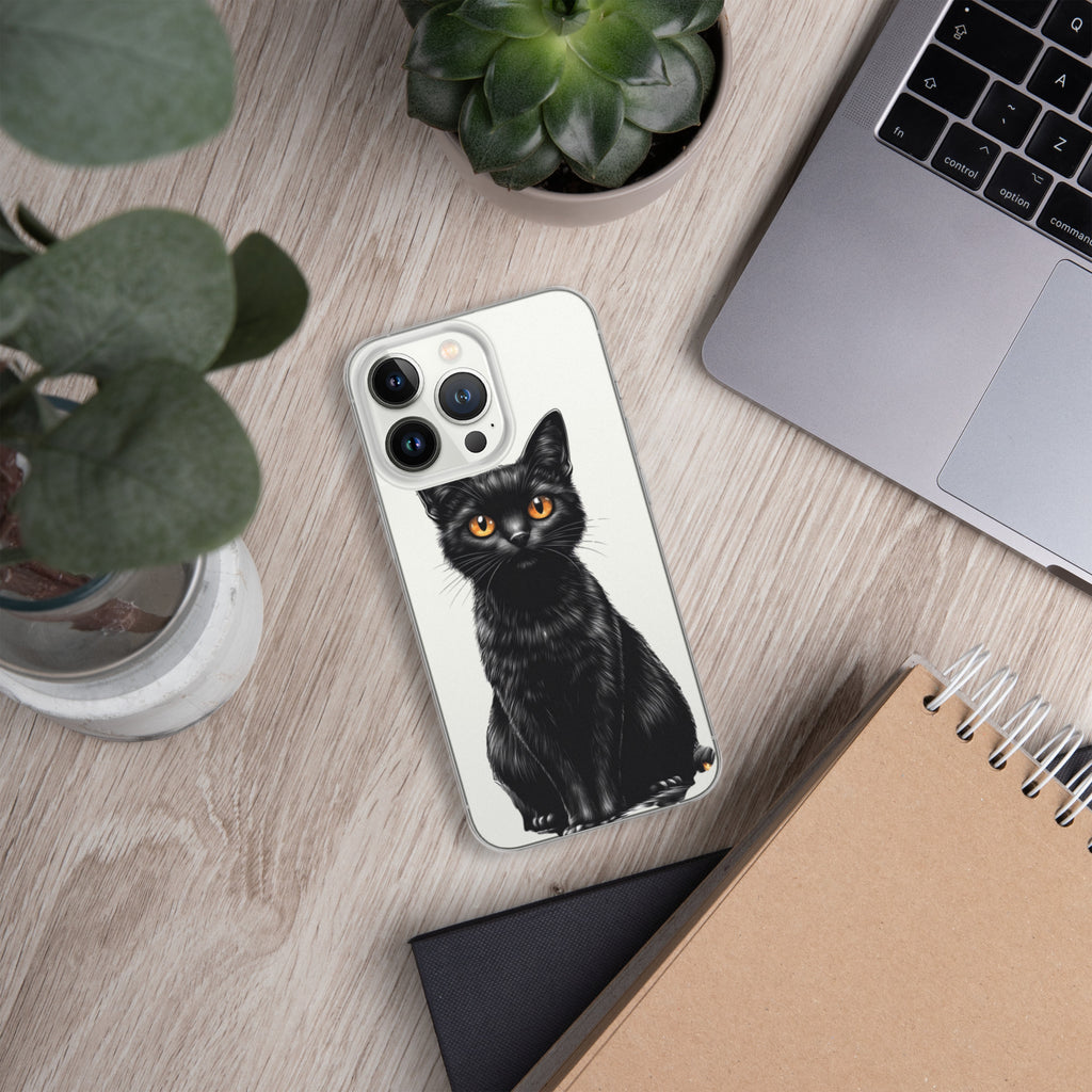 Midnight Black Cat Clear Case for iPhone 13 Pro - Elegant Black Cat Illustration Protective Cover