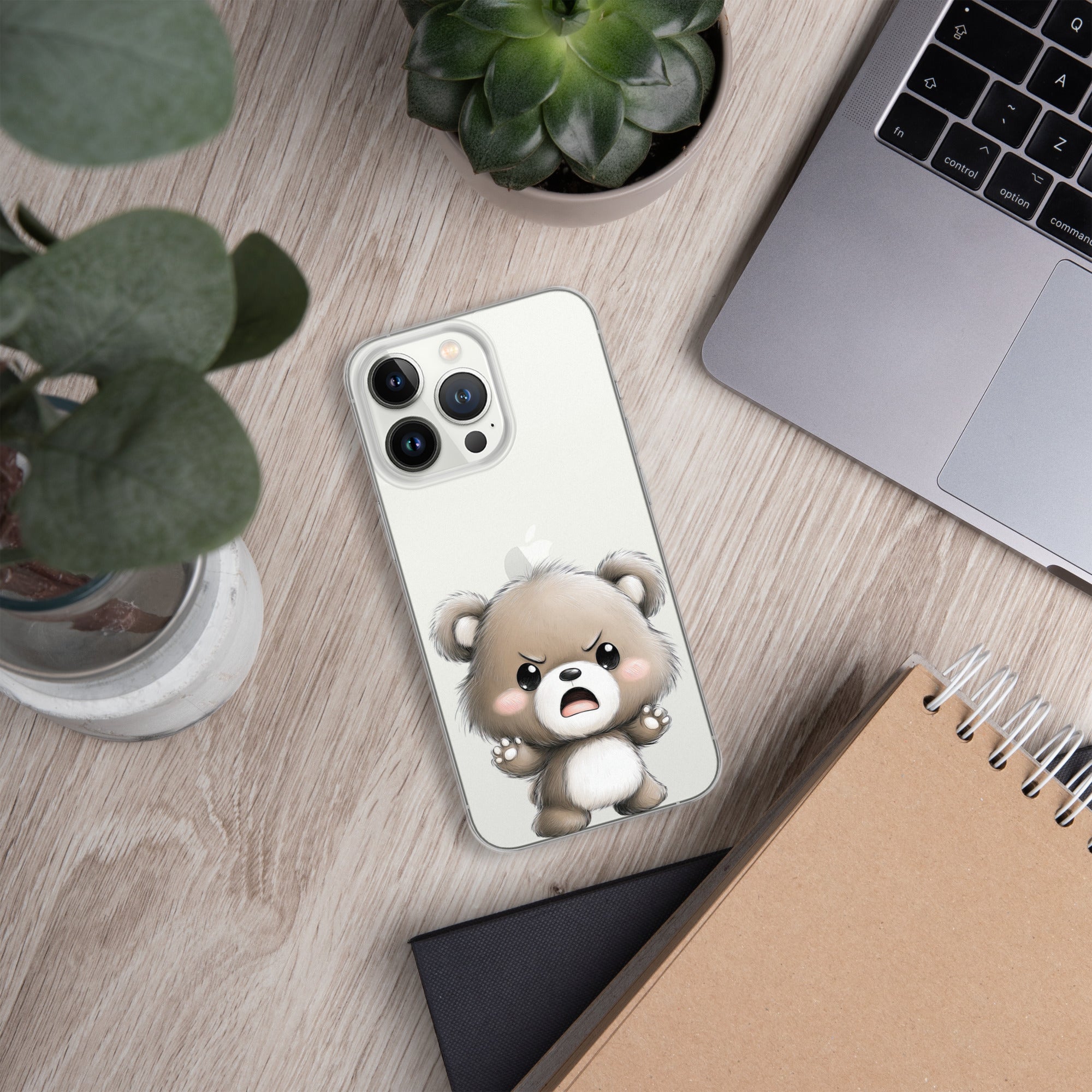 Angry Cute Bear Clear Case for iPhone 13 Pro - Funny Kawaii Bear Protective Cover