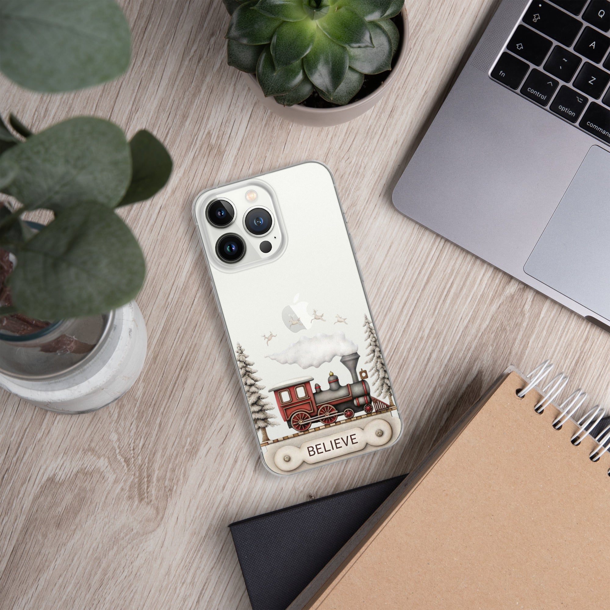 Believe Christmas Train Clear Case for iPhone 13 Pro - Vintage Holiday Locomotive Winter Scene Cover