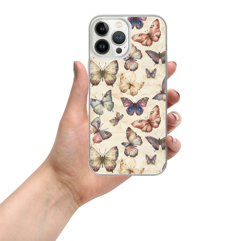 Butterfly Garden Clear Case for iPhone 13 Pro Max - Elegant Pastel Butterfly Protective Cover