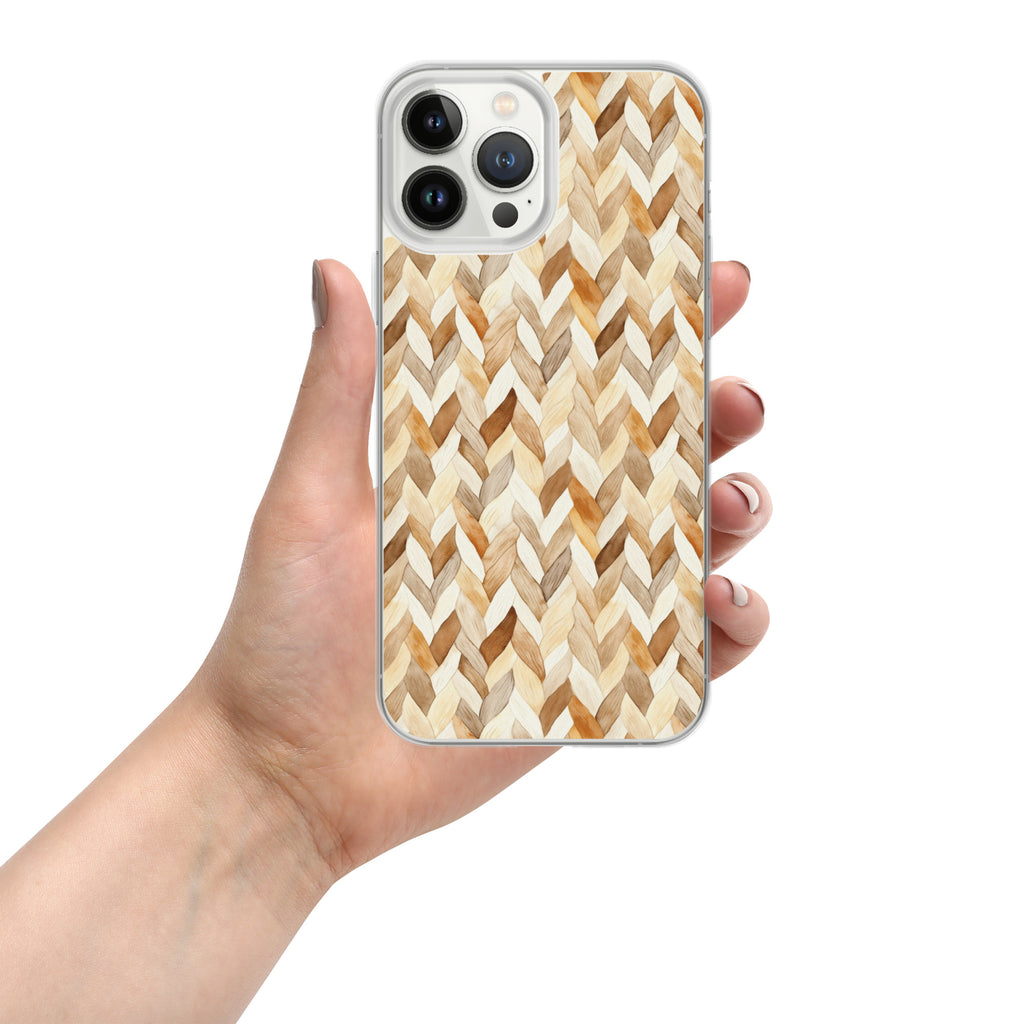 Cozy Knit Pattern Clear Case for iPhone 13 Pro Max - Neutral Braided Texture Protective Cover