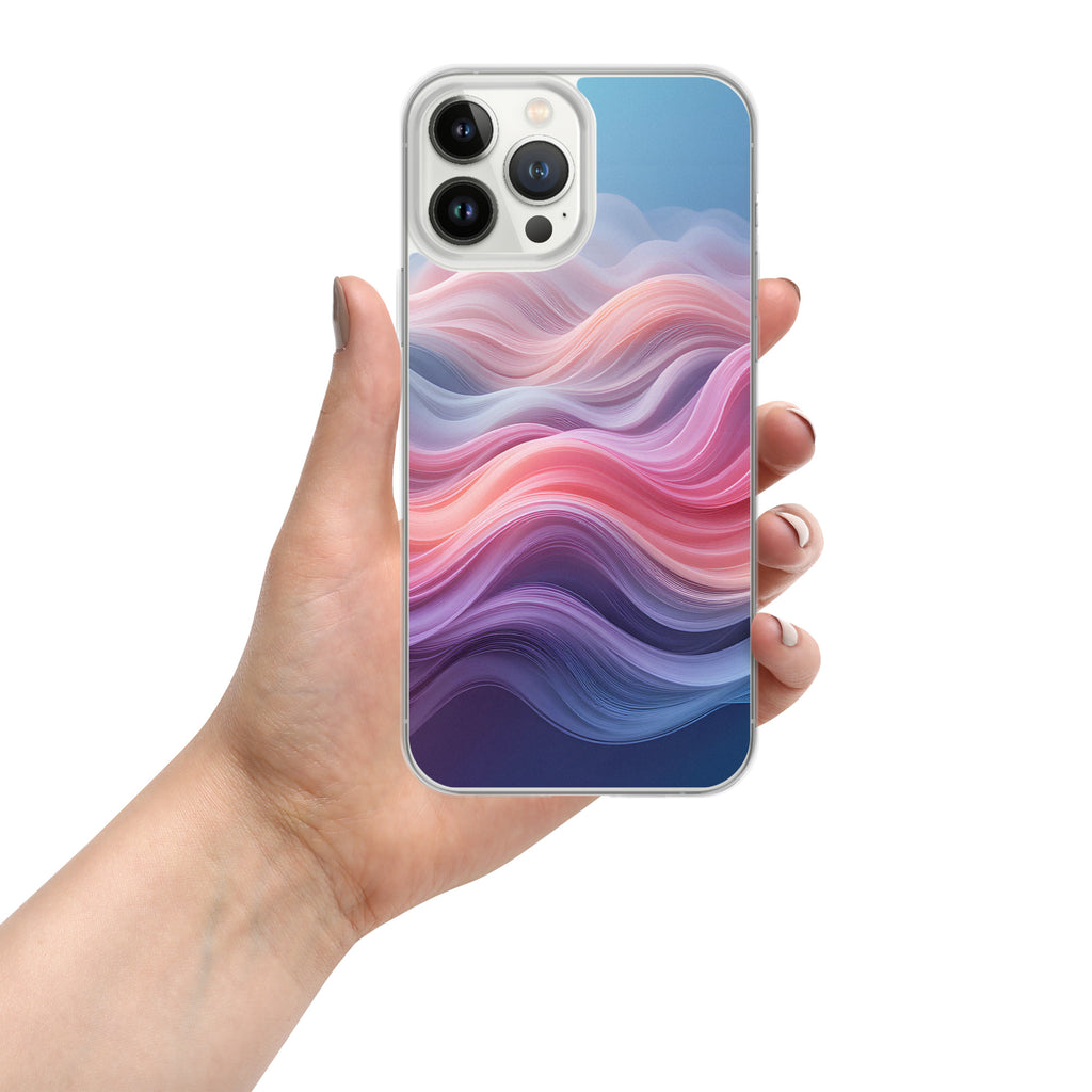 Velvet Currents Dream Clear Case for iPhone 13 Pro Max - Abstract Pink & Blue Waves Protective Cover