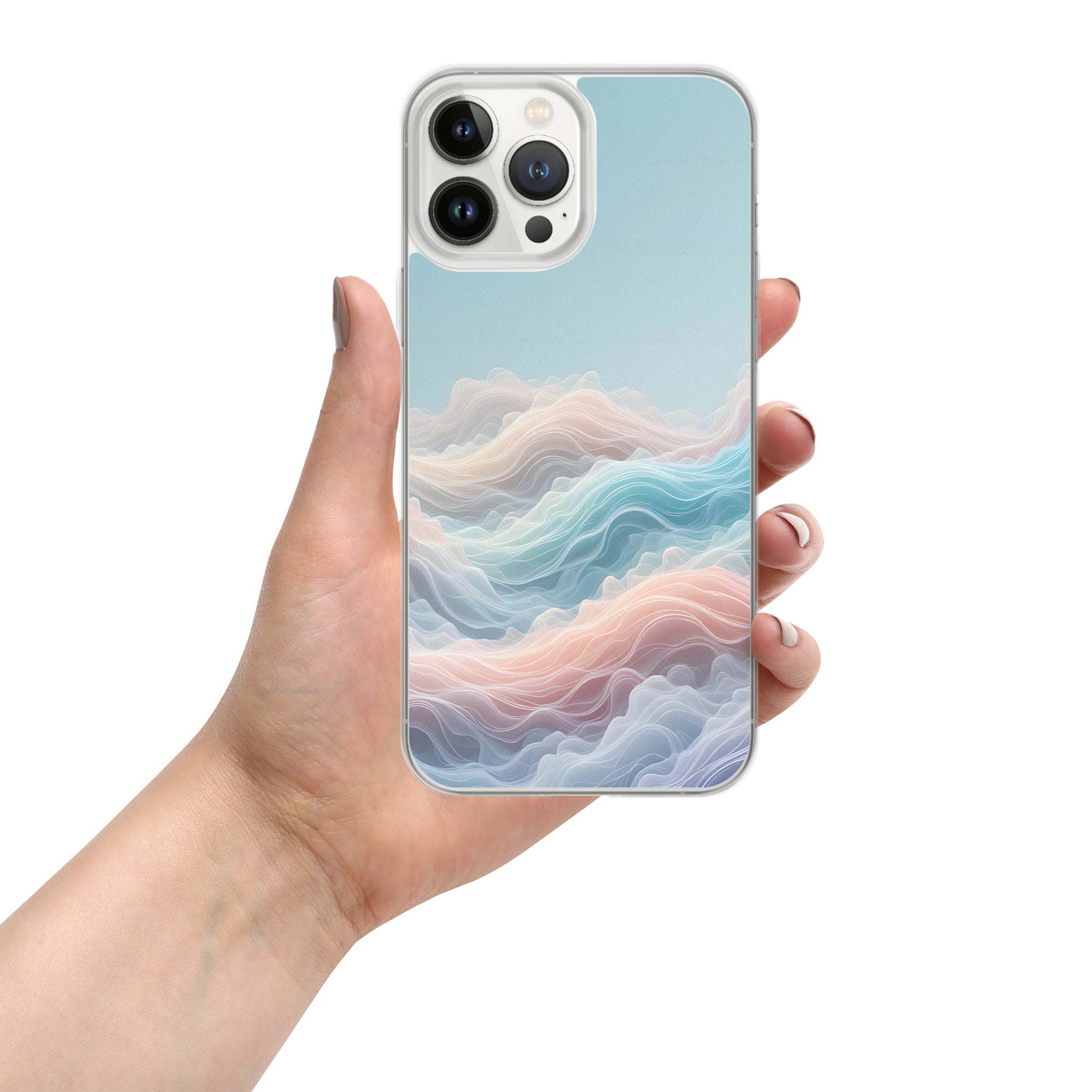 Horizon Dream Clear Case for iPhone 13 Pro Max - Pastel Abstract Waves Protective Cover