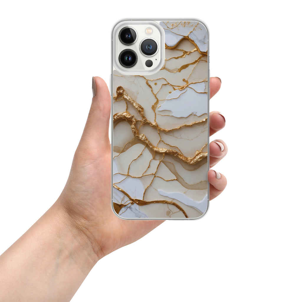 Ivory Golden Marble Elegance Clear Case for iPhone 13 Pro Max - Luxury White & Gold Marble Protective Cover
