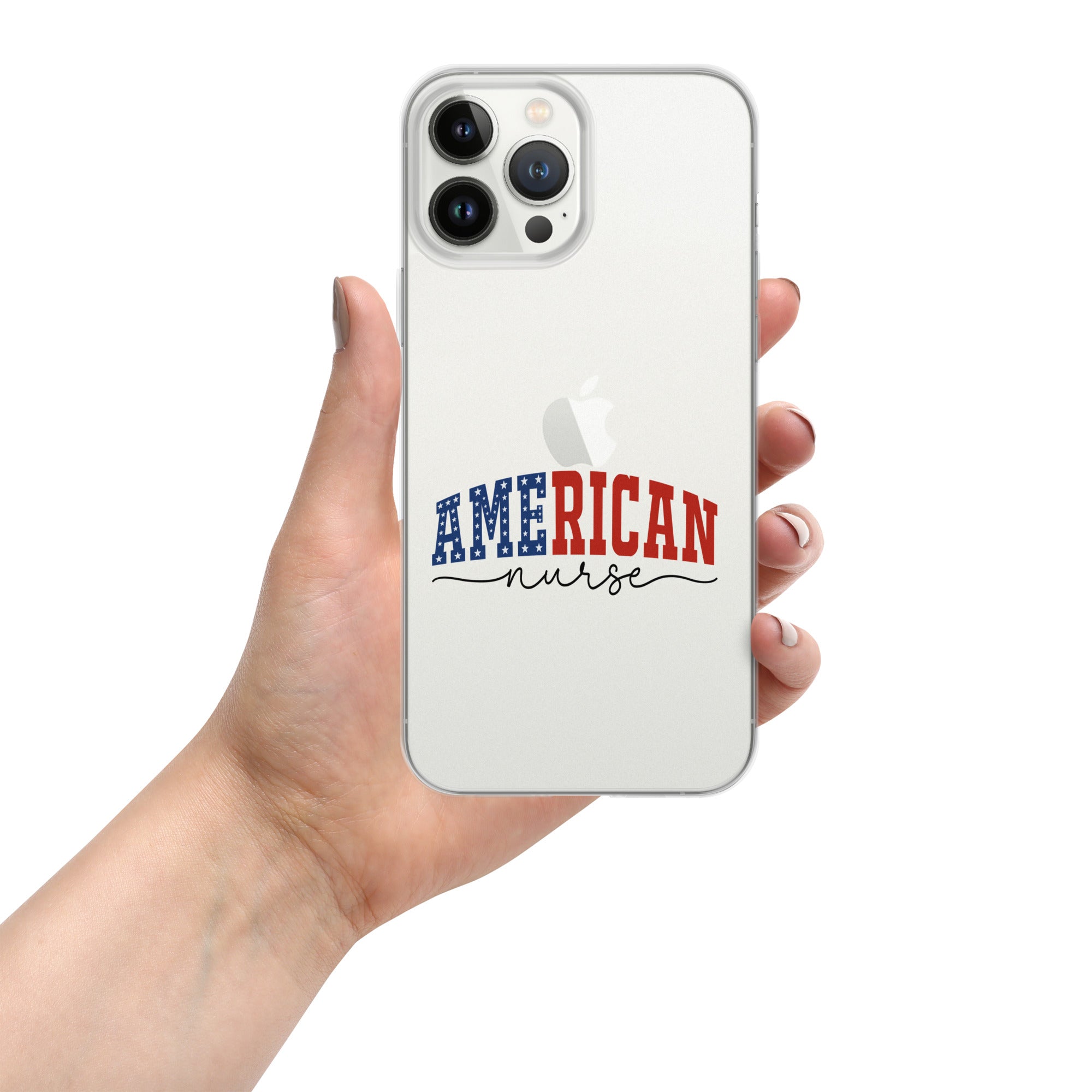 American Nurse Clear Case for iPhone 13 Pro Max - Patriotic Red, White & Blue Nursing Pride Cover