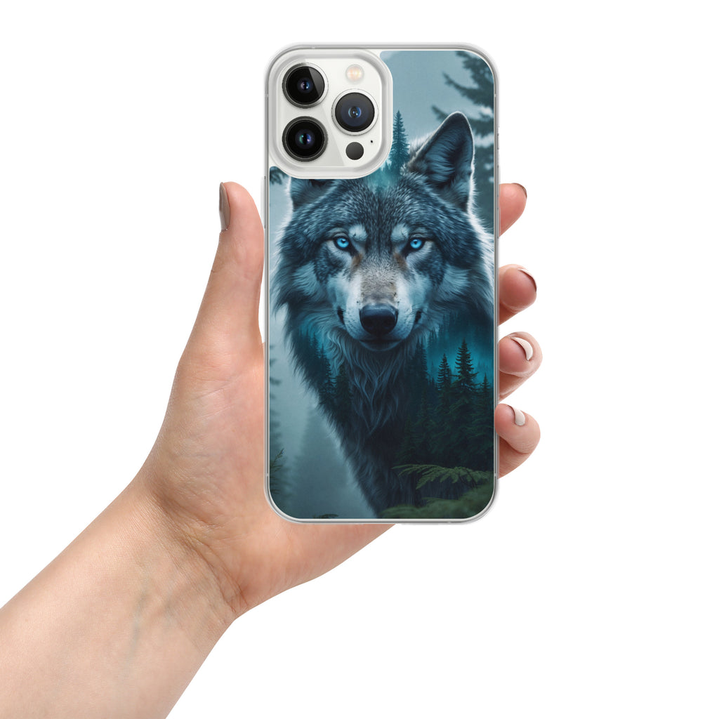 Arctic Forest Wolf Clear Case for iPhone 13 Pro Max - Blue-Eyed Wolf Nature Protective Cover