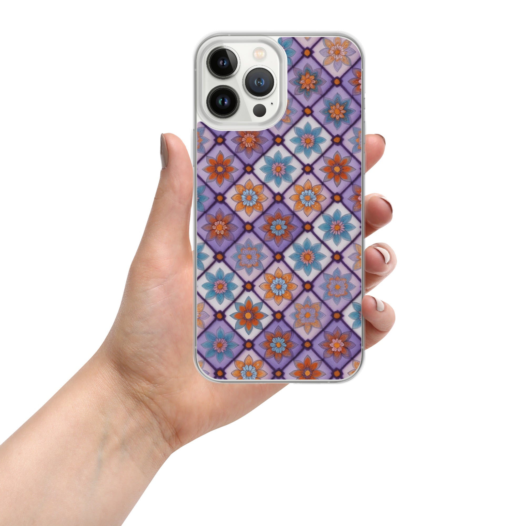 Violet Mosaic Blooms Clear Case for iPhone 13 Pro Max