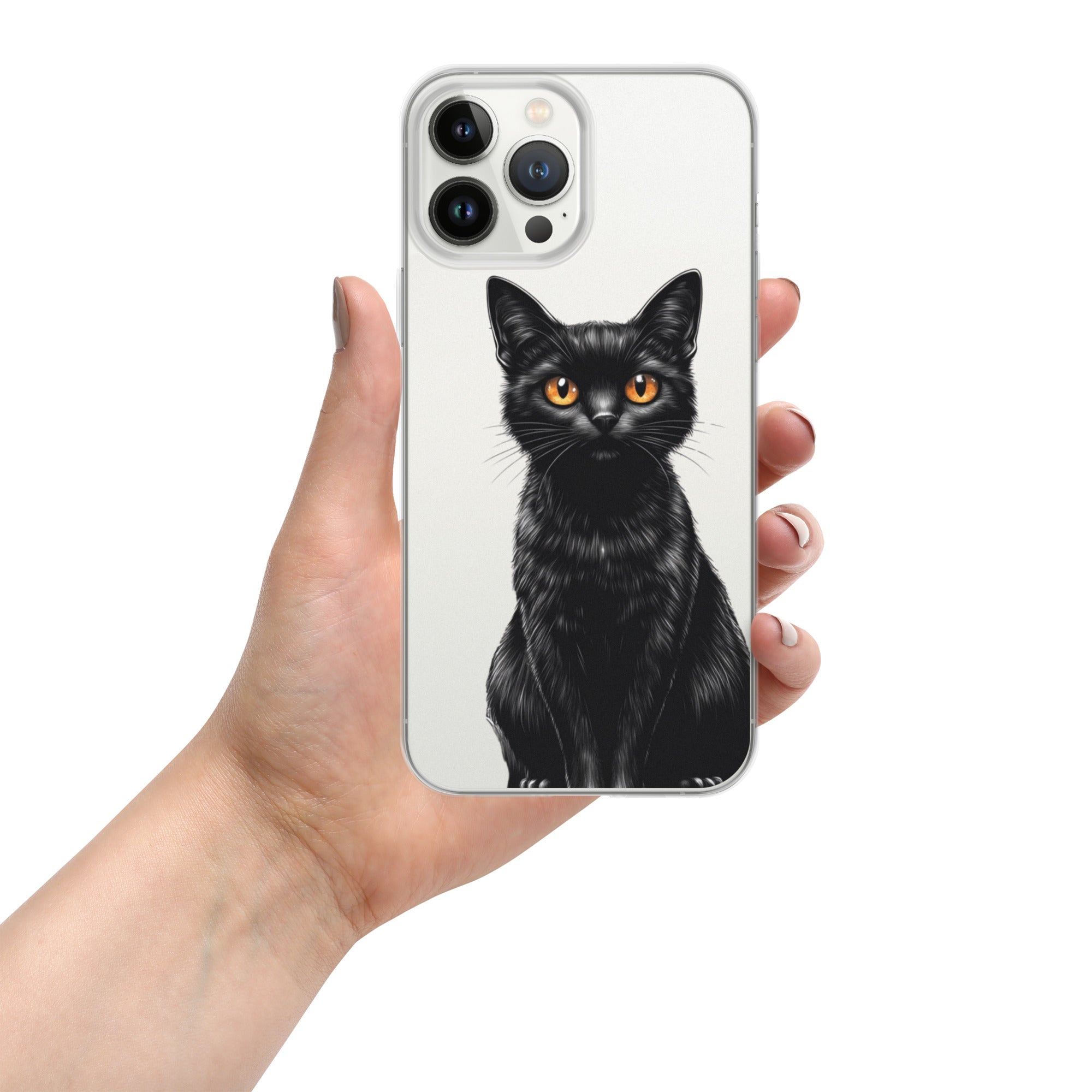 Midnight Black Cat Clear Case for iPhone 13 Pro Max - Elegant Black Cat Illustration Protective Cover