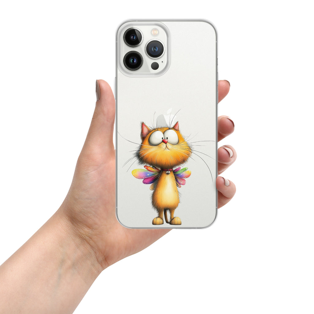 Fairy Cat Clear Case for iPhone 13 Pro Max - Cute Magical Kitty with Colorful Wings Protective Cover