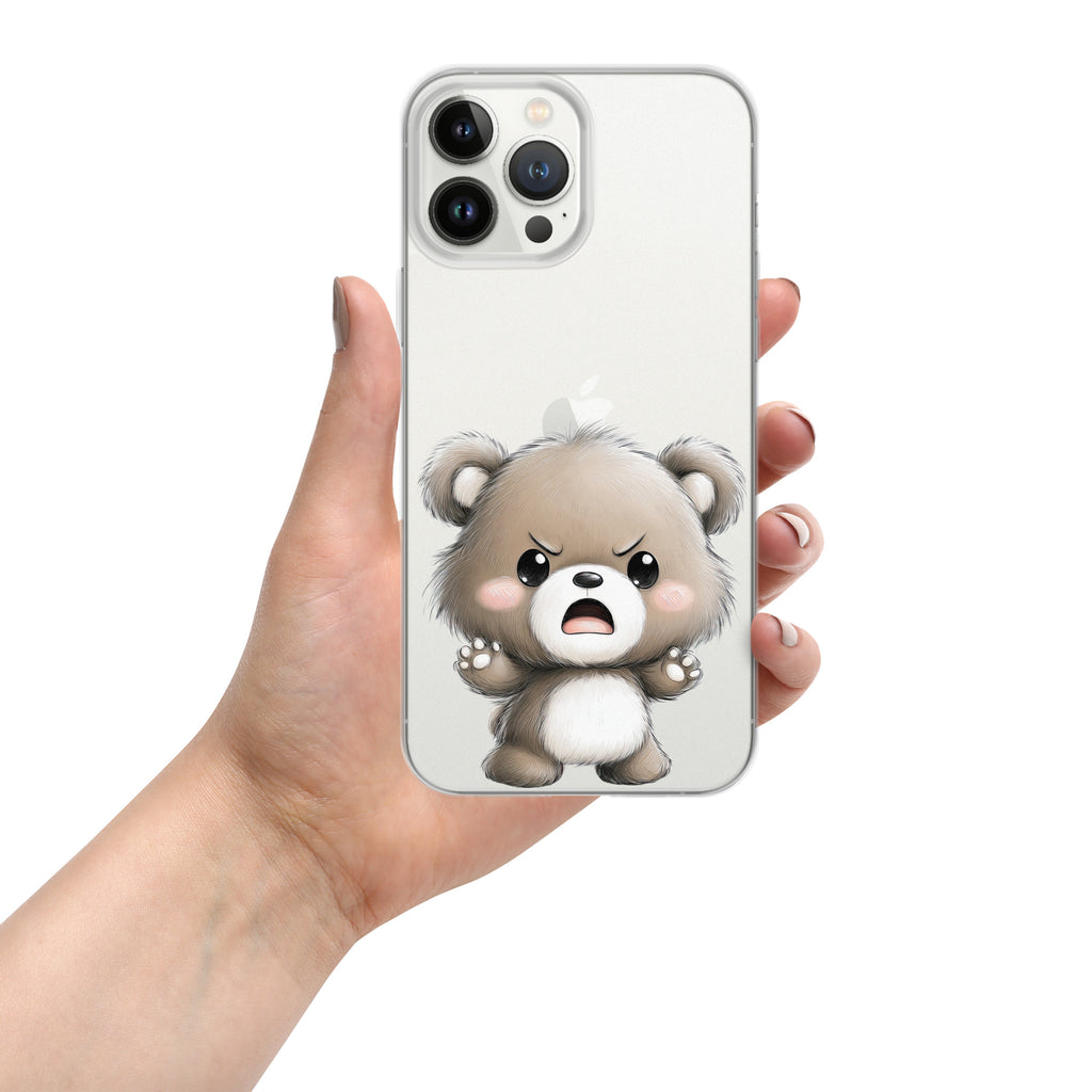 Angry Cute Bear Clear Case for iPhone 13 Pro Max - Funny Kawaii Bear Protective Cover