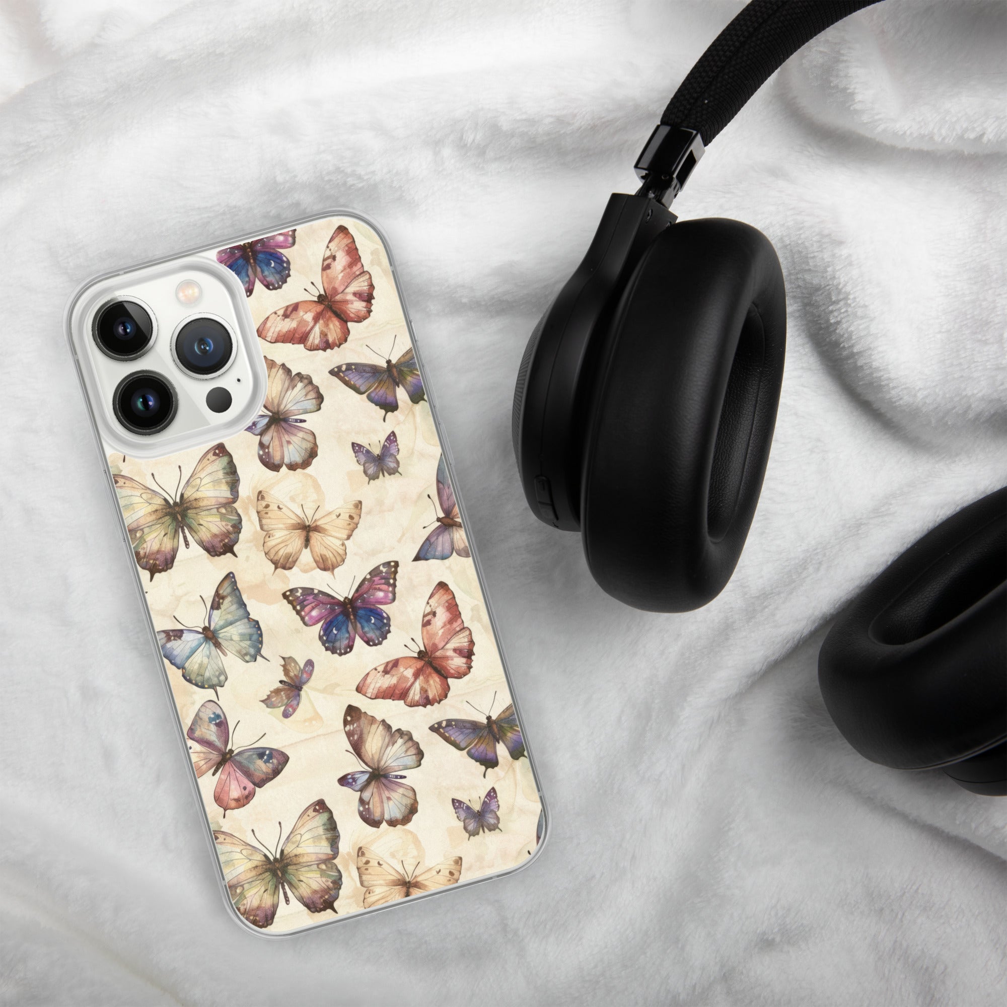 Butterfly Garden Clear Case for iPhone 13 Pro Max - Elegant Pastel Butterfly Protective Cover