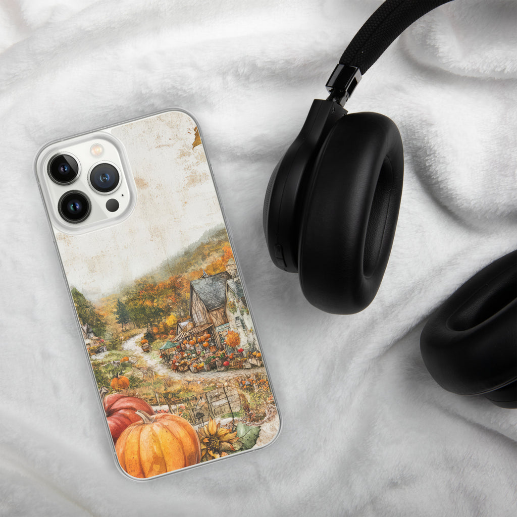 Autumn Village Clear Case for iPhone 13 Pro Max - Fall Rustic Pumpkin Design Protective Cover