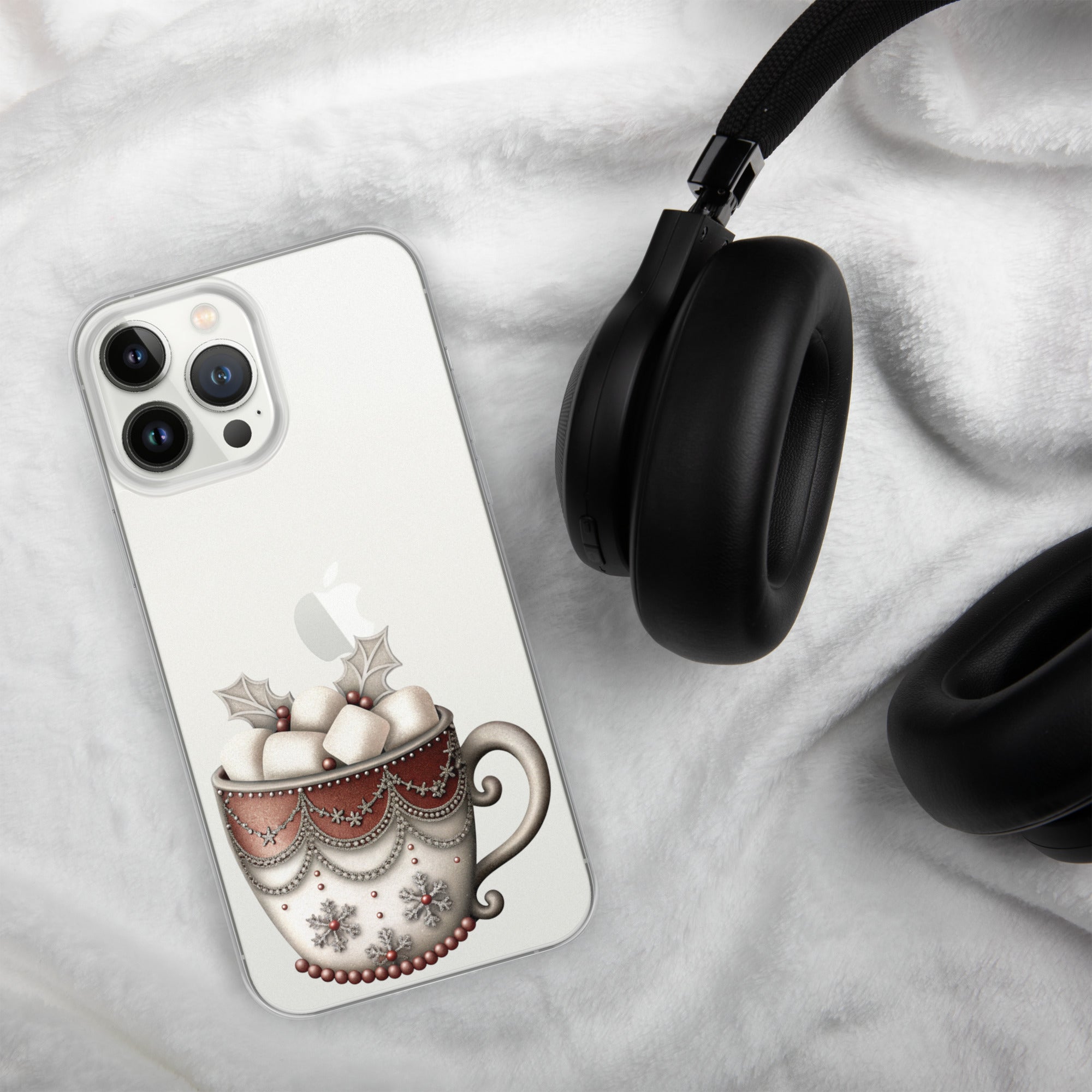 Holiday Cocoa Mug Clear Case for iPhone 13 Pro Max - Christmas Cozy Aesthetic Protective Cover