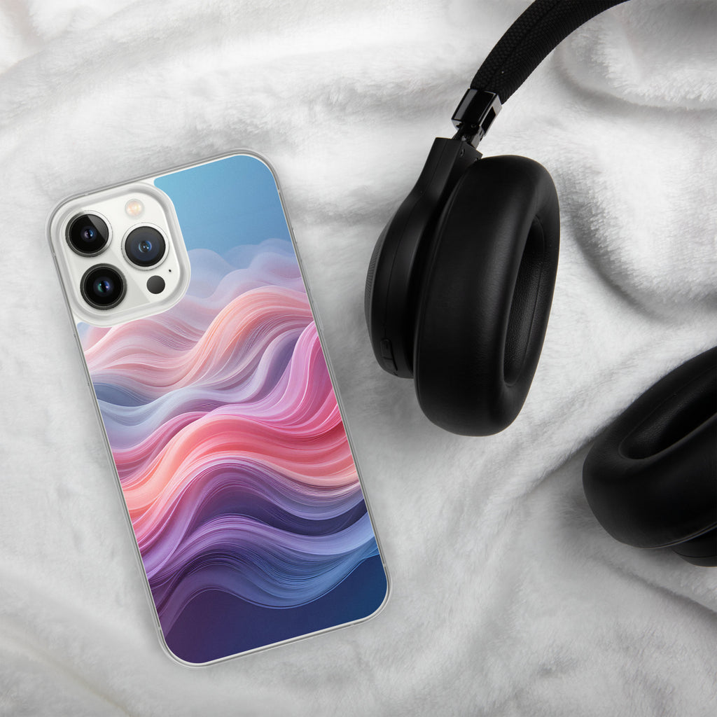 Velvet Currents Dream Clear Case for iPhone 13 Pro Max - Abstract Pink & Blue Waves Protective Cover