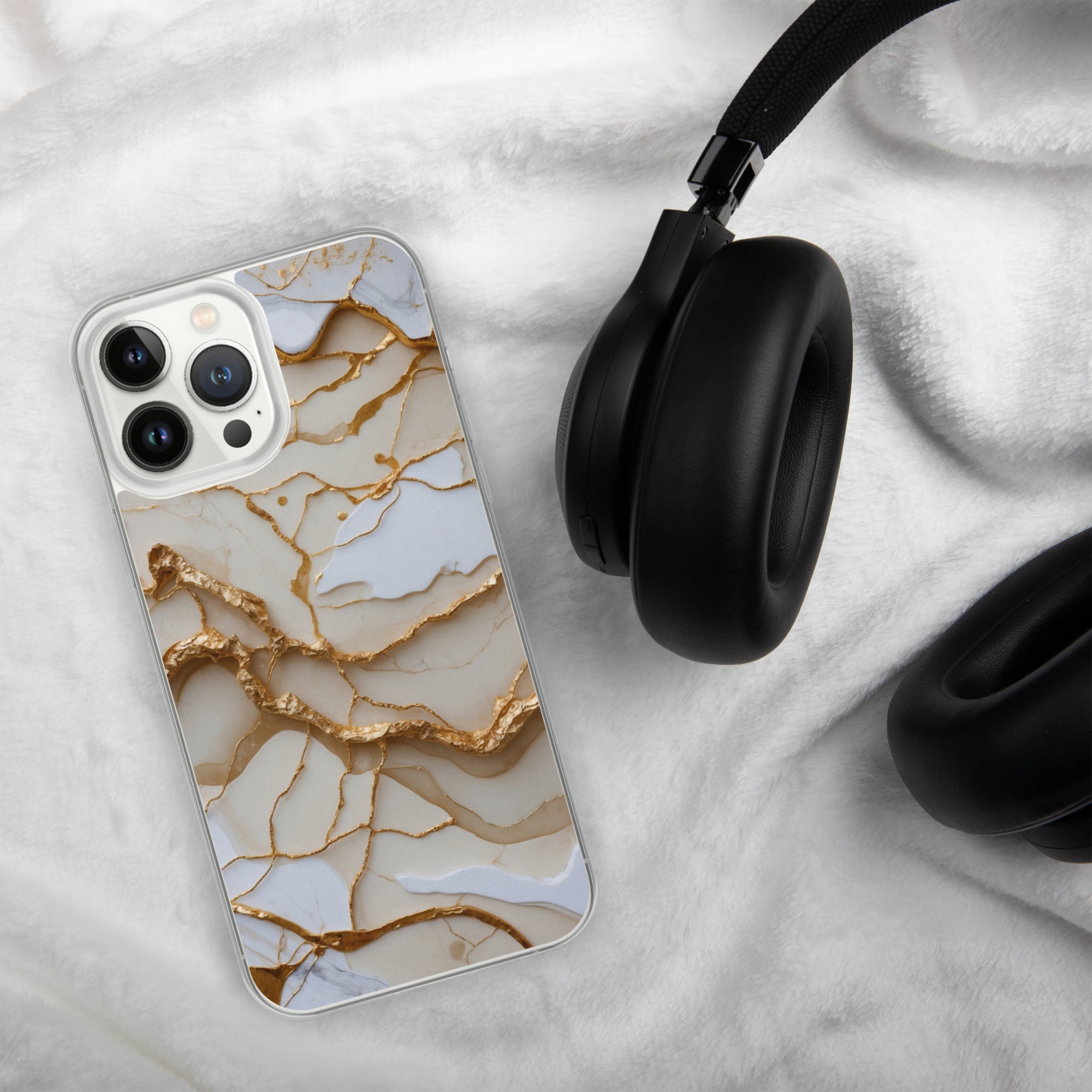 Ivory Golden Marble Elegance Clear Case for iPhone 13 Pro Max - Luxury White & Gold Marble Protective Cover