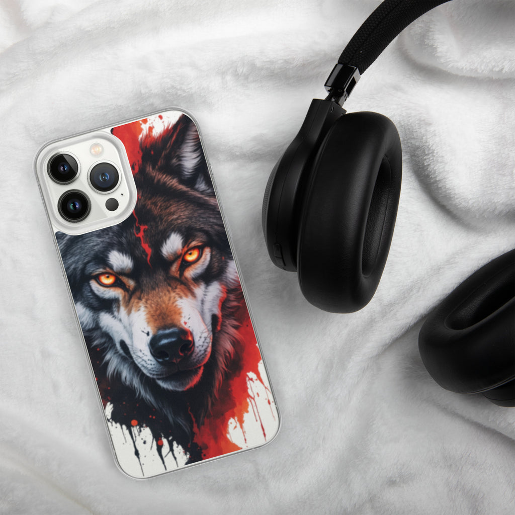 Dual Flame Wolf Clear Case for iPhone 13 Pro Max - Fierce Wolf Artwork Protective Cover