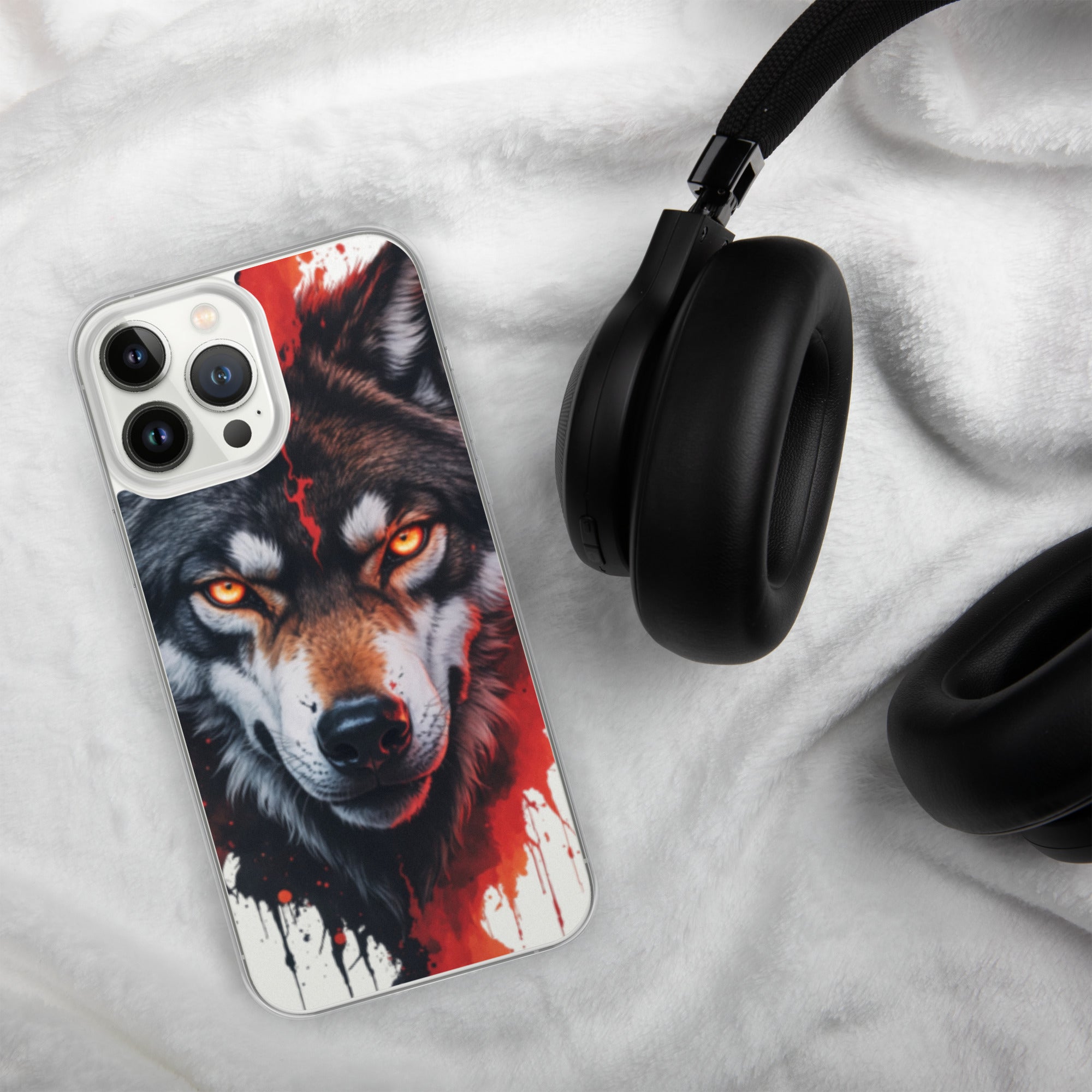 Dual Flame Wolf Clear Case for iPhone 13 Pro Max - Fierce Wolf Artwork Protective Cover