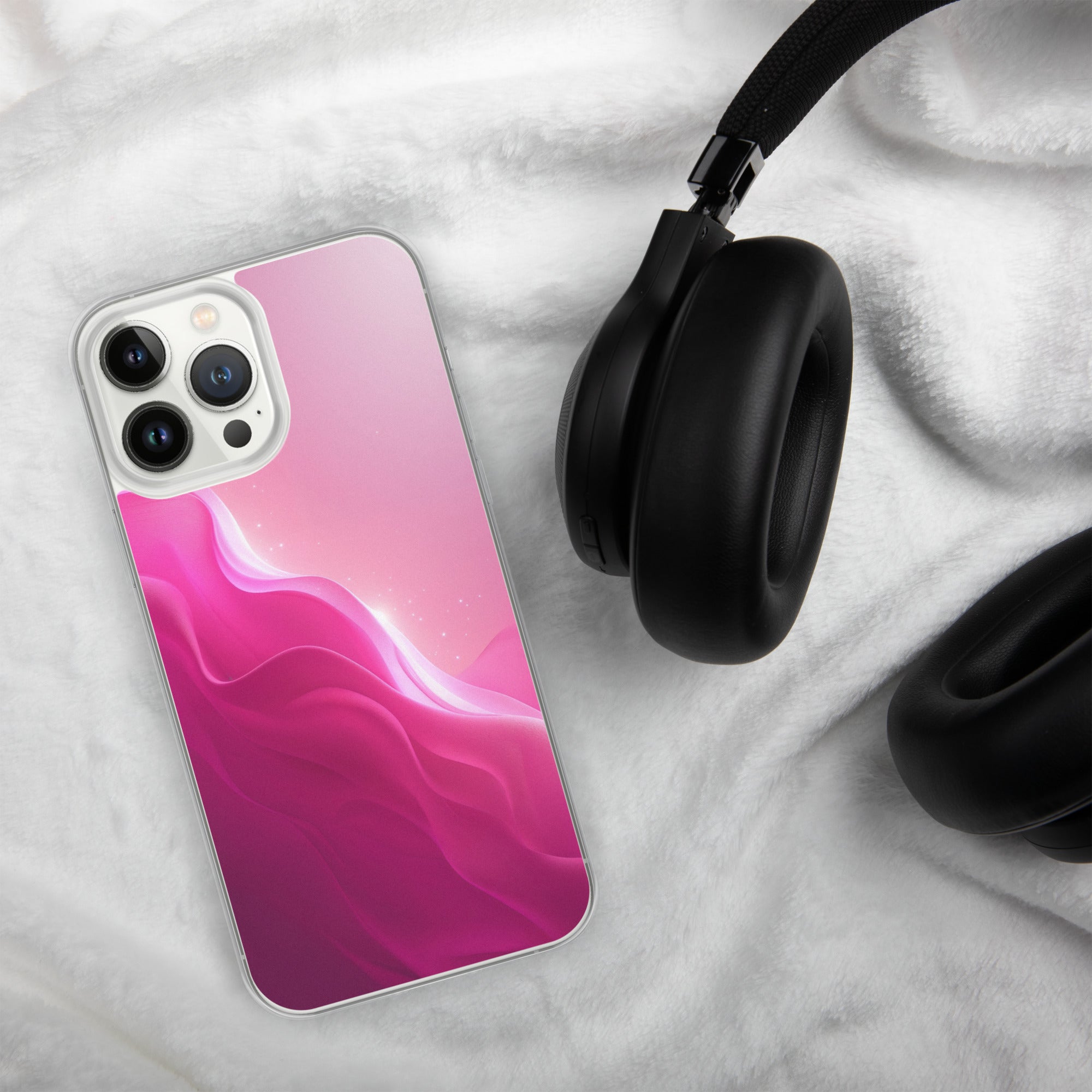 Pink Velvet Waves Dream Clear Case for iPhone 13 Pro Max - Abstract Pink Gradient Protective Cover