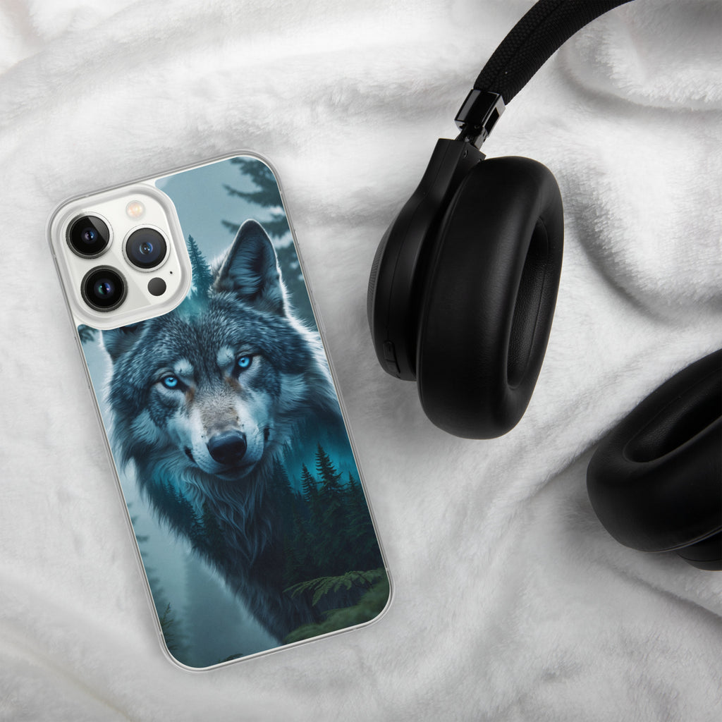 Arctic Forest Wolf Clear Case for iPhone 13 Pro Max - Blue-Eyed Wolf Nature Protective Cover