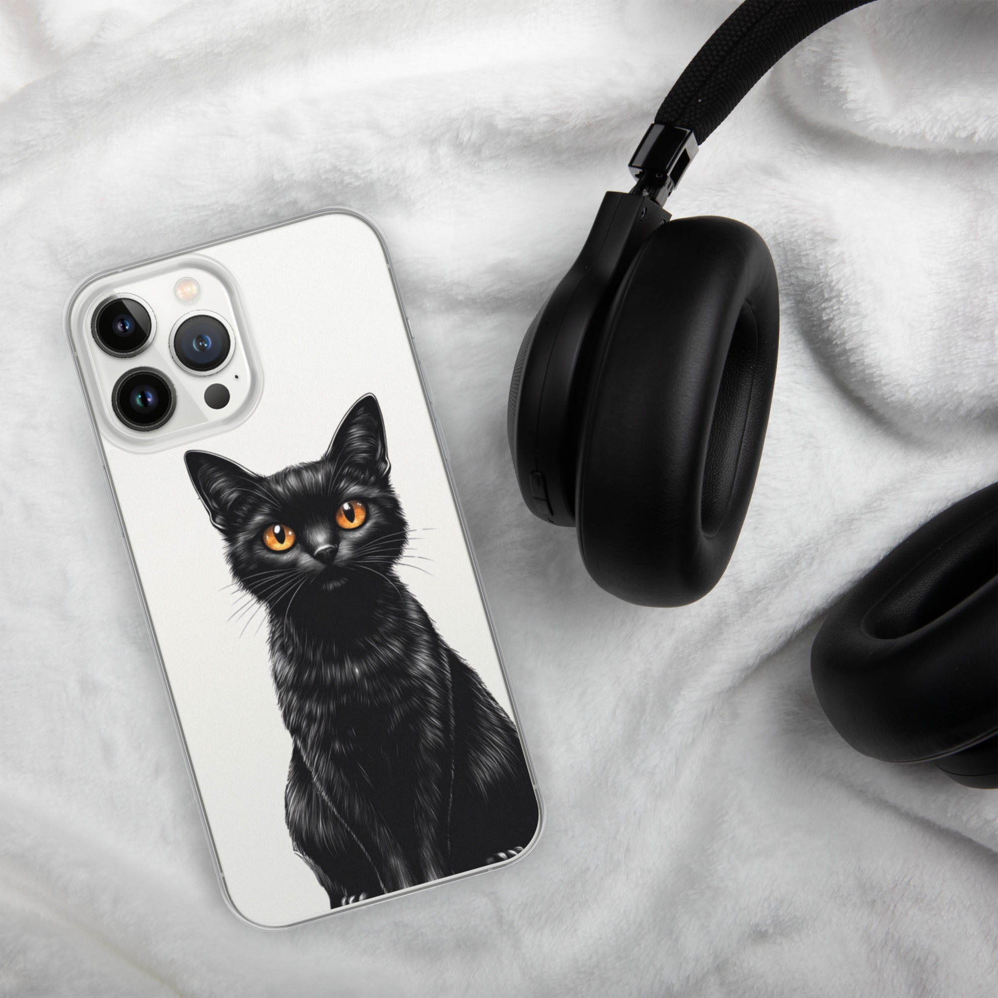 Midnight Black Cat Clear Case for iPhone 13 Pro Max - Elegant Black Cat Illustration Protective Cover