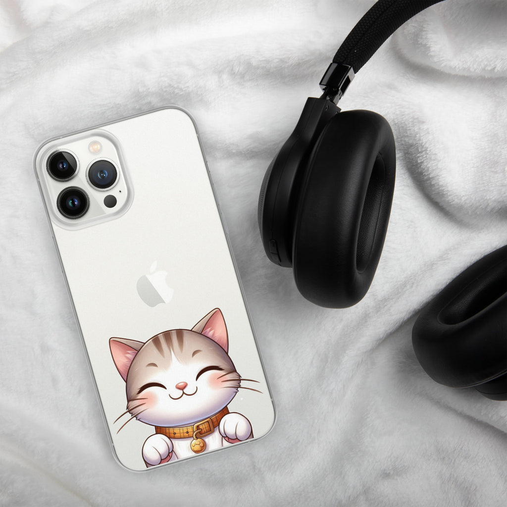 Happy Kitty Clear Case for iPhone 13 Pro Max - Cute Smiling Cat Illustration Protective Cover