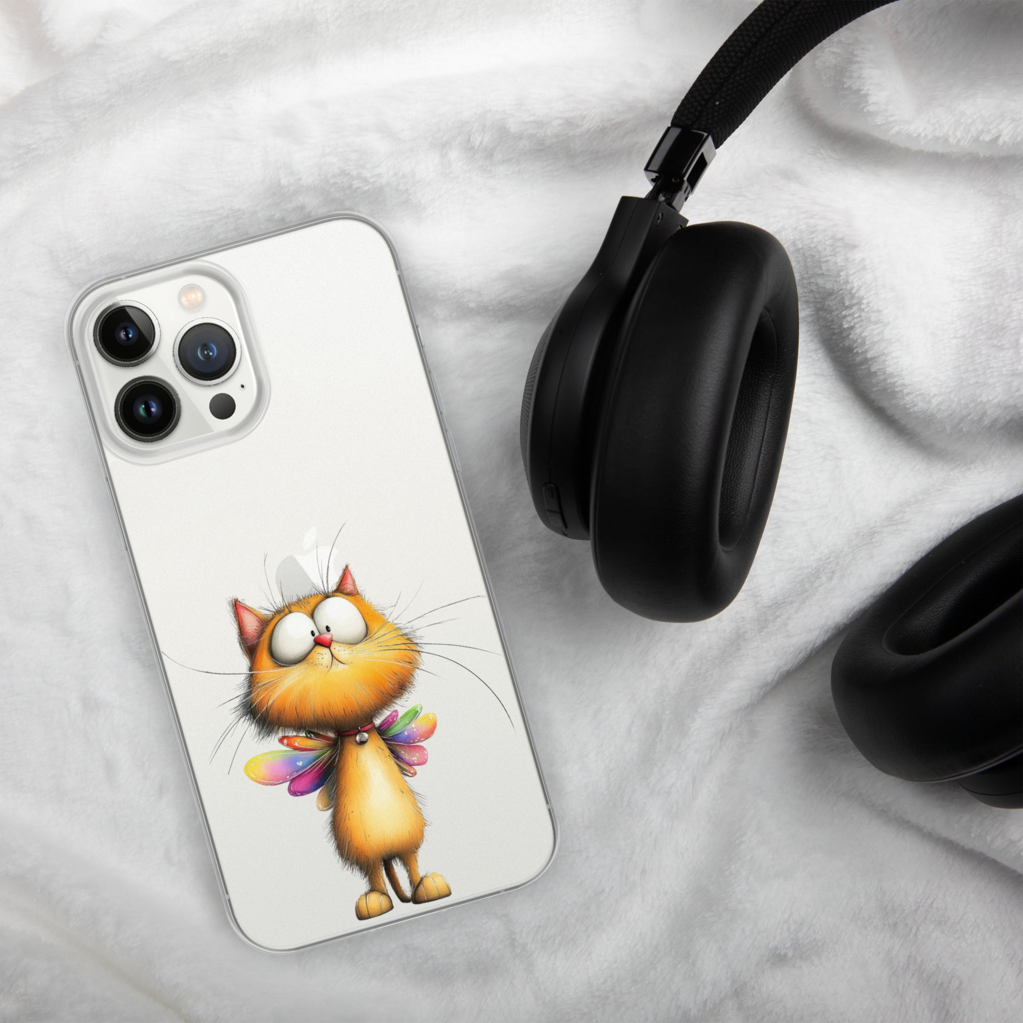 Fairy Cat Clear Case for iPhone 13 Pro Max - Cute Magical Kitty with Colorful Wings Protective Cover