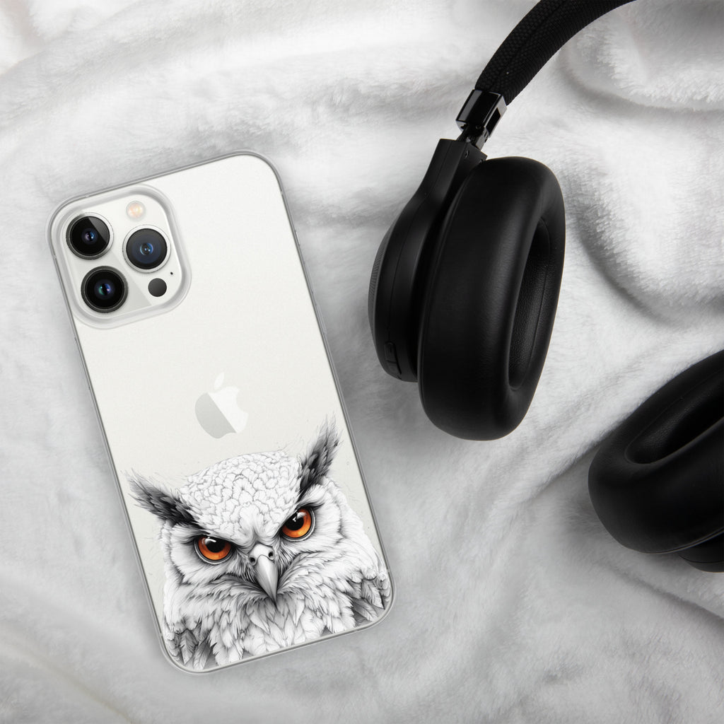 Snowy Owl Glare Clear Case for iPhone 13 Pro Max - Minimalist White Owl Illustration Protective Cover