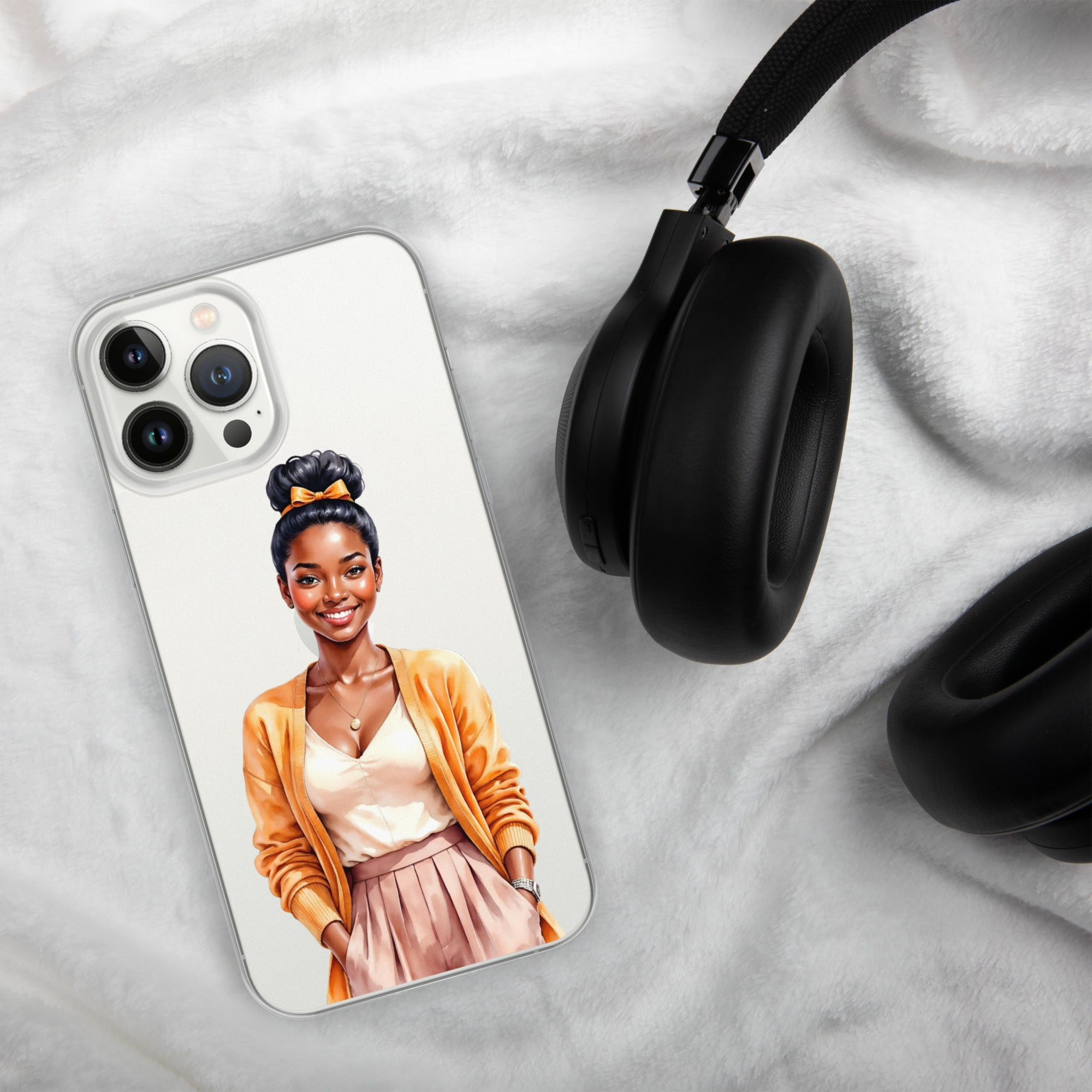 Golden Autumn Glow Girl Clear Case for iPhone 13 Pro Max - Fashion Illustration Protective Cover