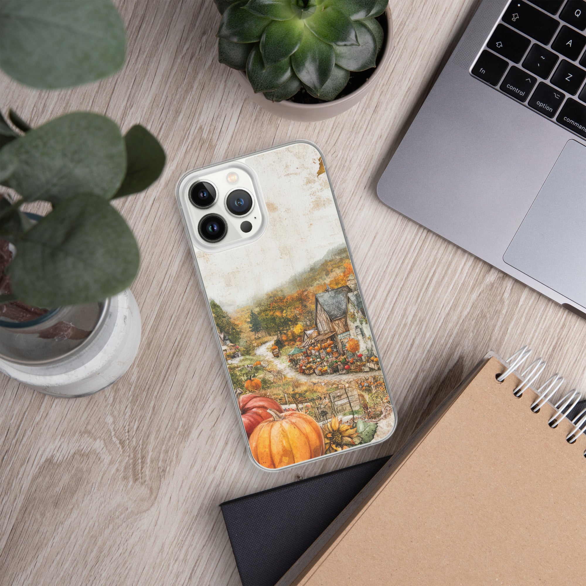 Autumn Village Clear Case for iPhone 13 Pro Max - Fall Rustic Pumpkin Design Protective Cover