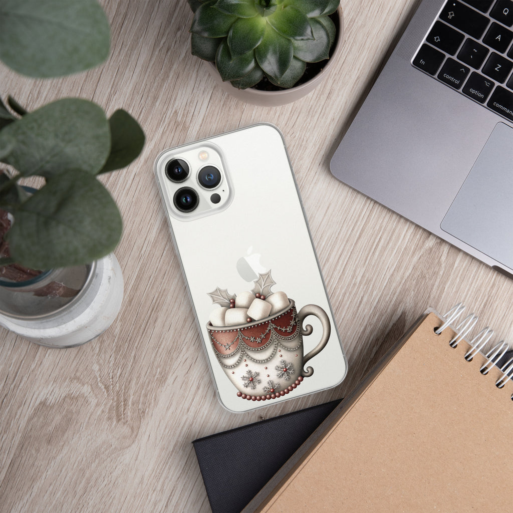 Holiday Cocoa Mug Clear Case for iPhone 13 Pro Max - Christmas Cozy Aesthetic Protective Cover