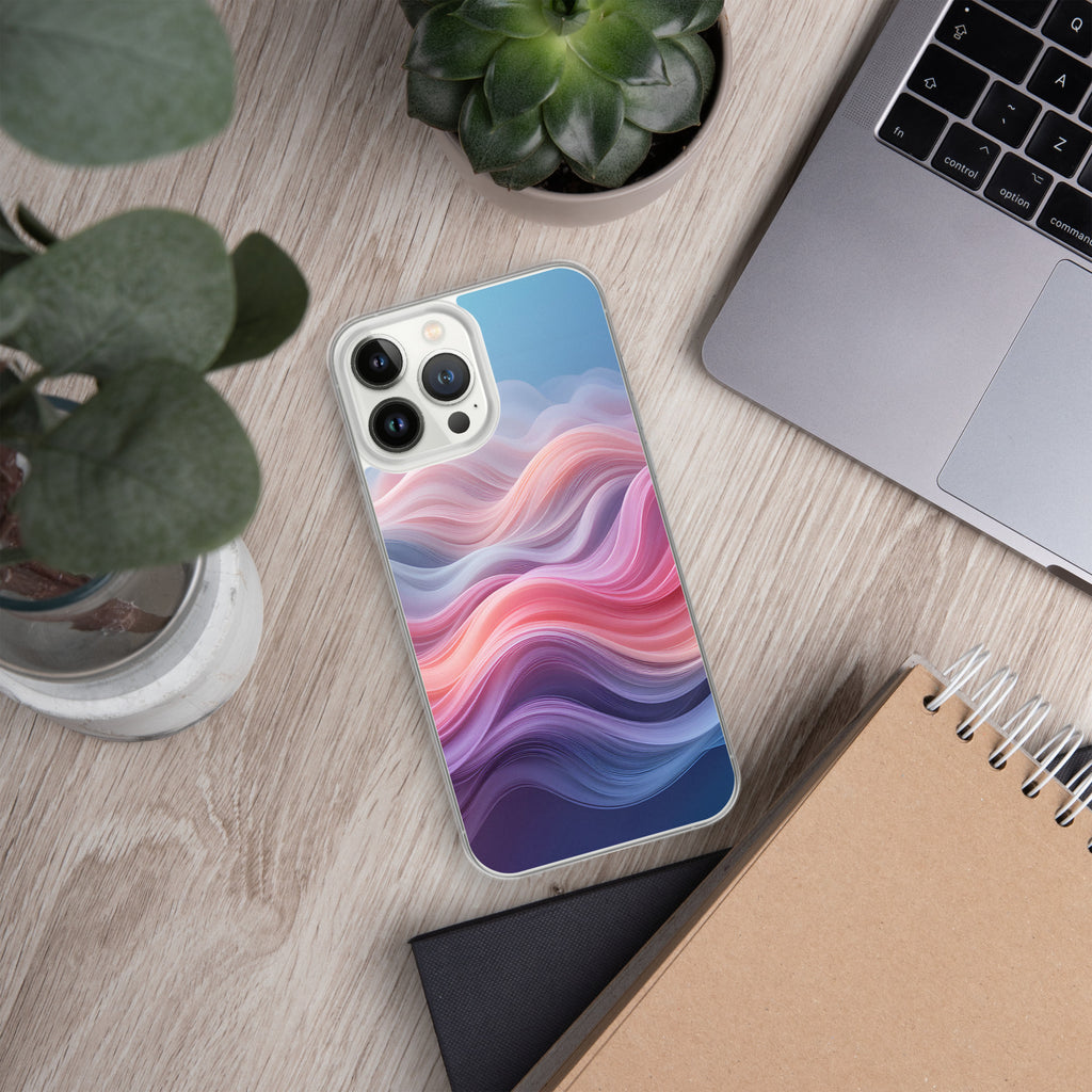 Velvet Currents Dream Clear Case for iPhone 13 Pro Max - Abstract Pink & Blue Waves Protective Cover