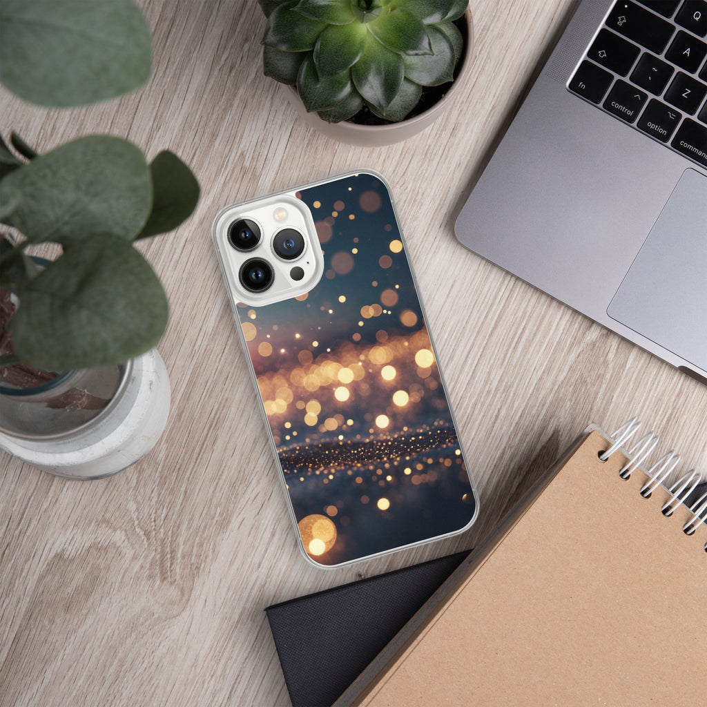 Golden Sparkle Bokeh Clear Case for iPhone 13 Pro Max - Glam Gold Light Glitter Protective Cover