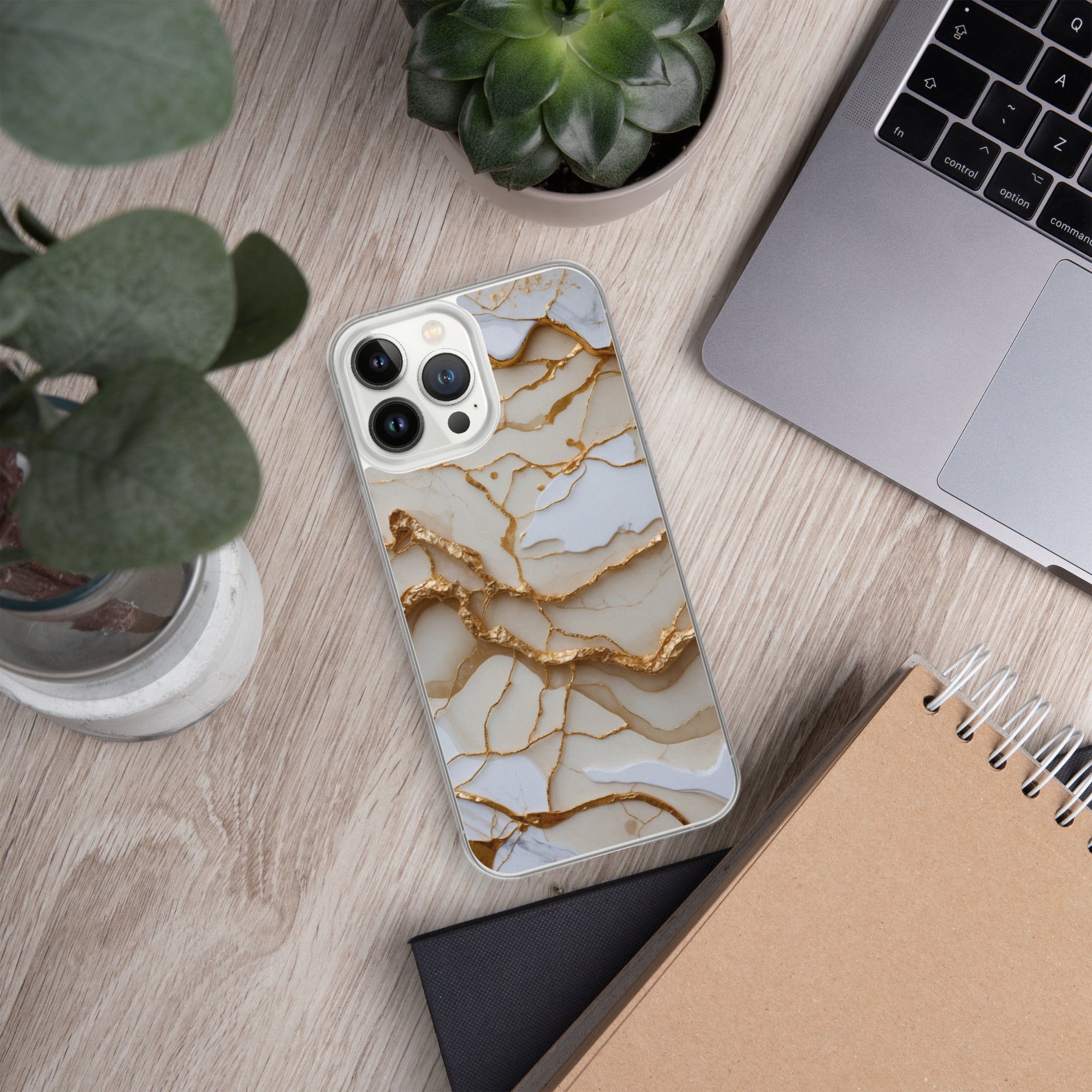 Ivory Golden Marble Elegance Clear Case for iPhone 13 Pro Max - Luxury White & Gold Marble Protective Cover