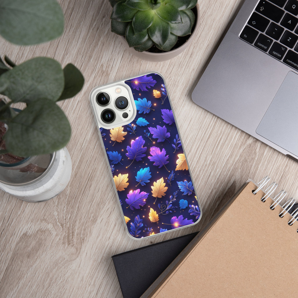 Neon Autumn Glow Clear Case for iPhone 13 Pro Max - Vibrant Fall Leaves Luminous Protective Cover