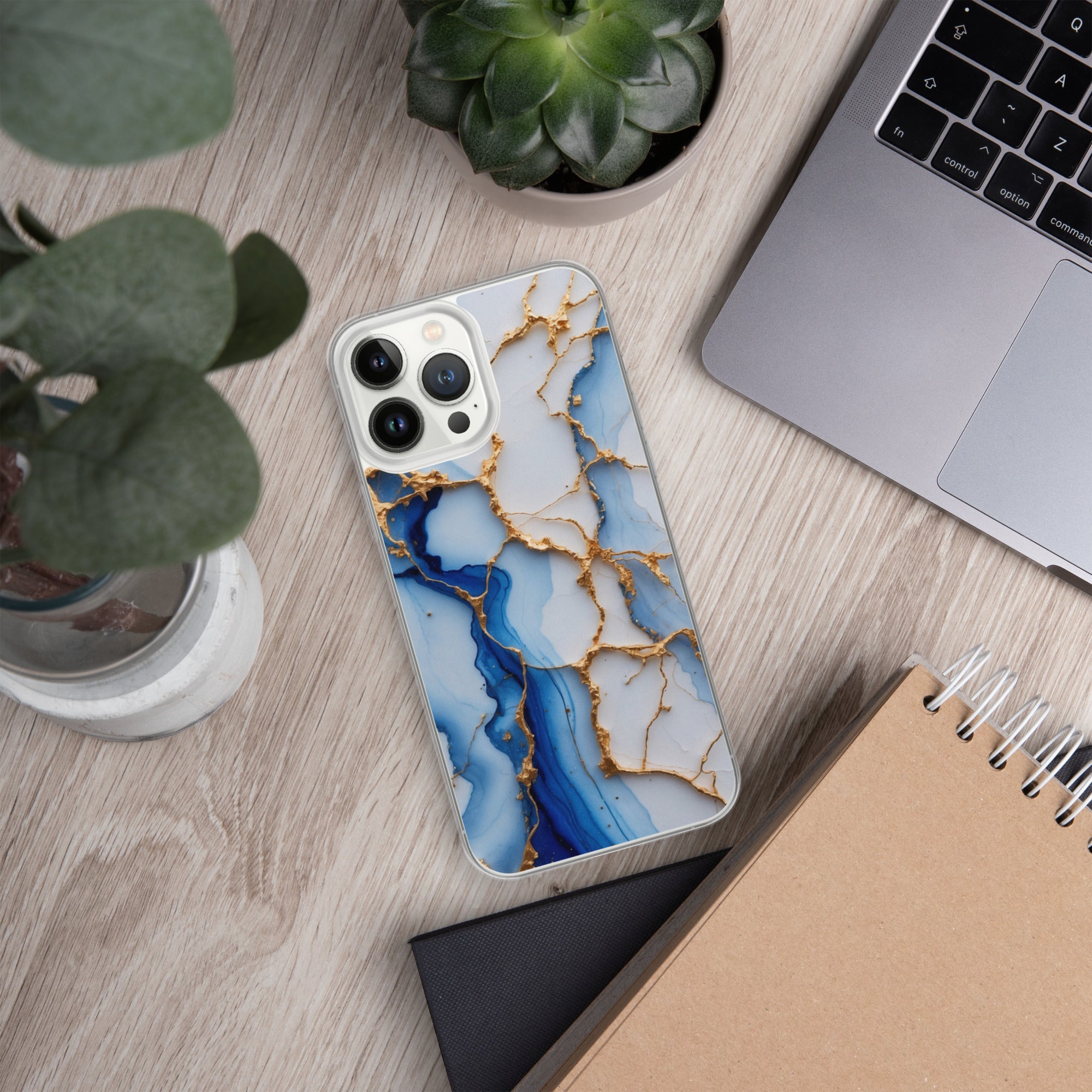 Royal Blue Marble Luxe Clear Case for iPhone 13 Pro Max - Luxury Blue & Gold Marble Protective Cover