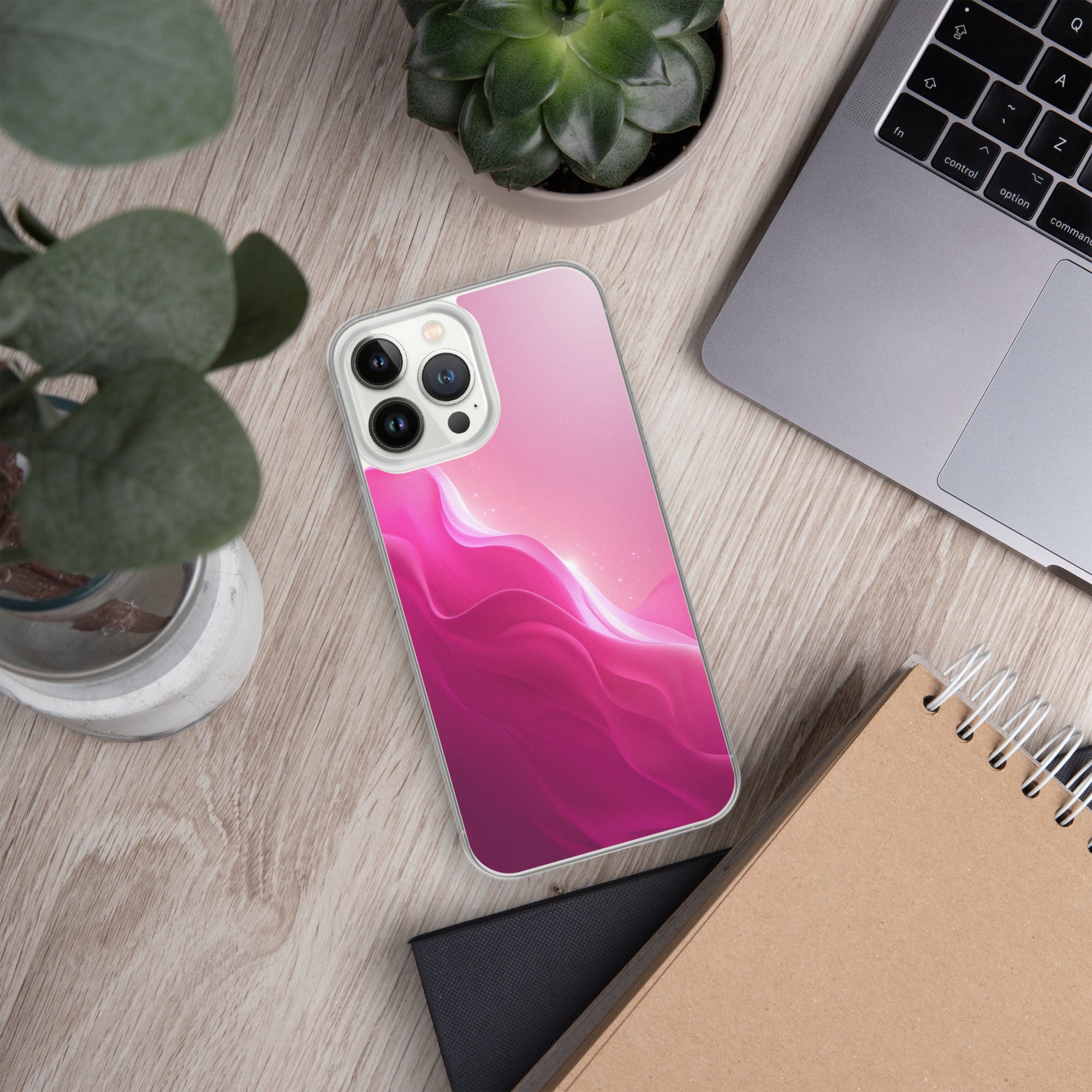 Pink Velvet Waves Dream Clear Case for iPhone 13 Pro Max - Abstract Pink Gradient Protective Cover