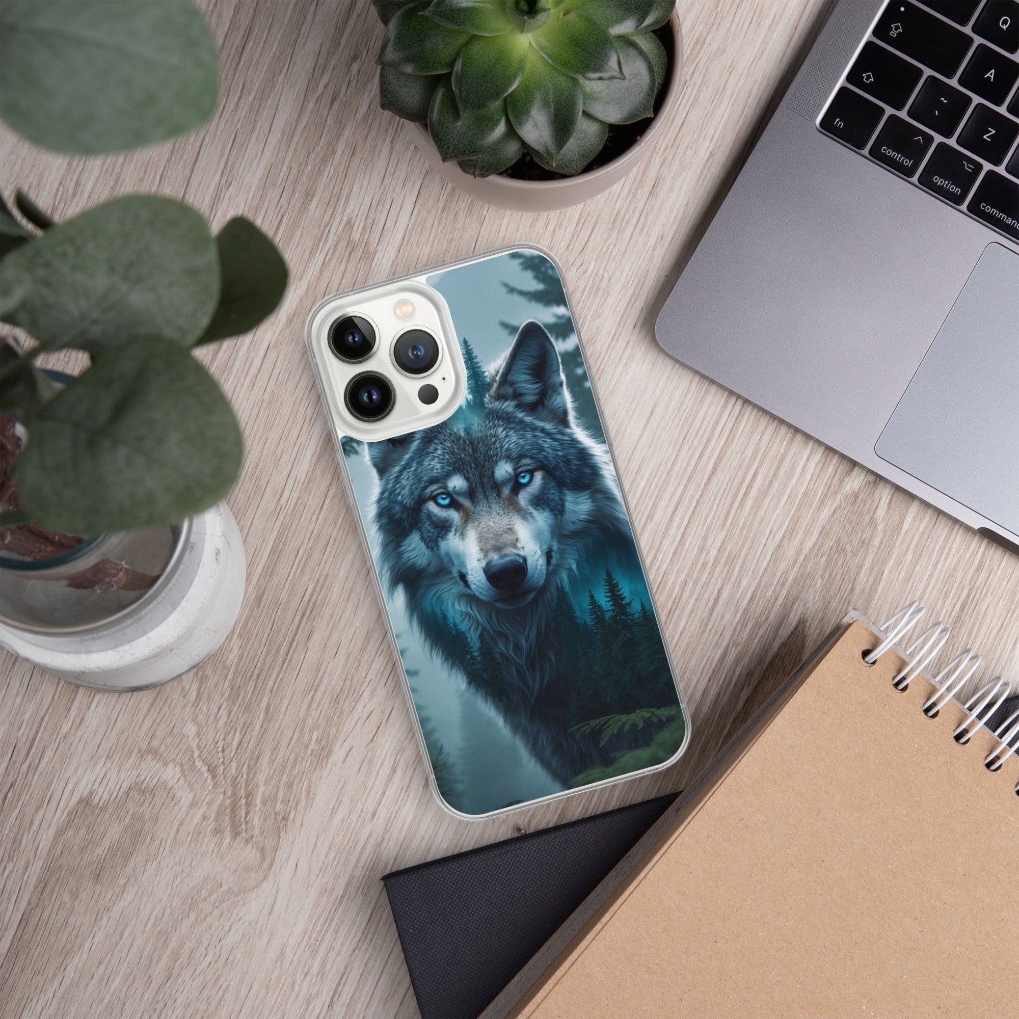 Arctic Forest Wolf Clear Case for iPhone 13 Pro Max - Blue-Eyed Wolf Nature Protective Cover