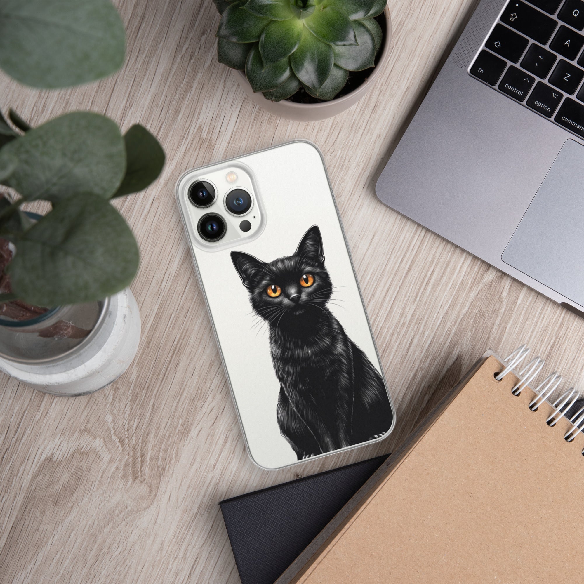 Midnight Black Cat Clear Case for iPhone 13 Pro Max - Elegant Black Cat Illustration Protective Cover