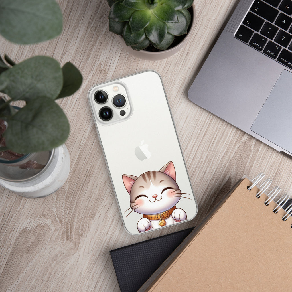Happy Kitty Clear Case for iPhone 13 Pro Max - Cute Smiling Cat Illustration Protective Cover