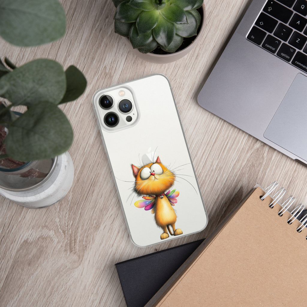 Fairy Cat Clear Case for iPhone 13 Pro Max - Cute Magical Kitty with Colorful Wings Protective Cover
