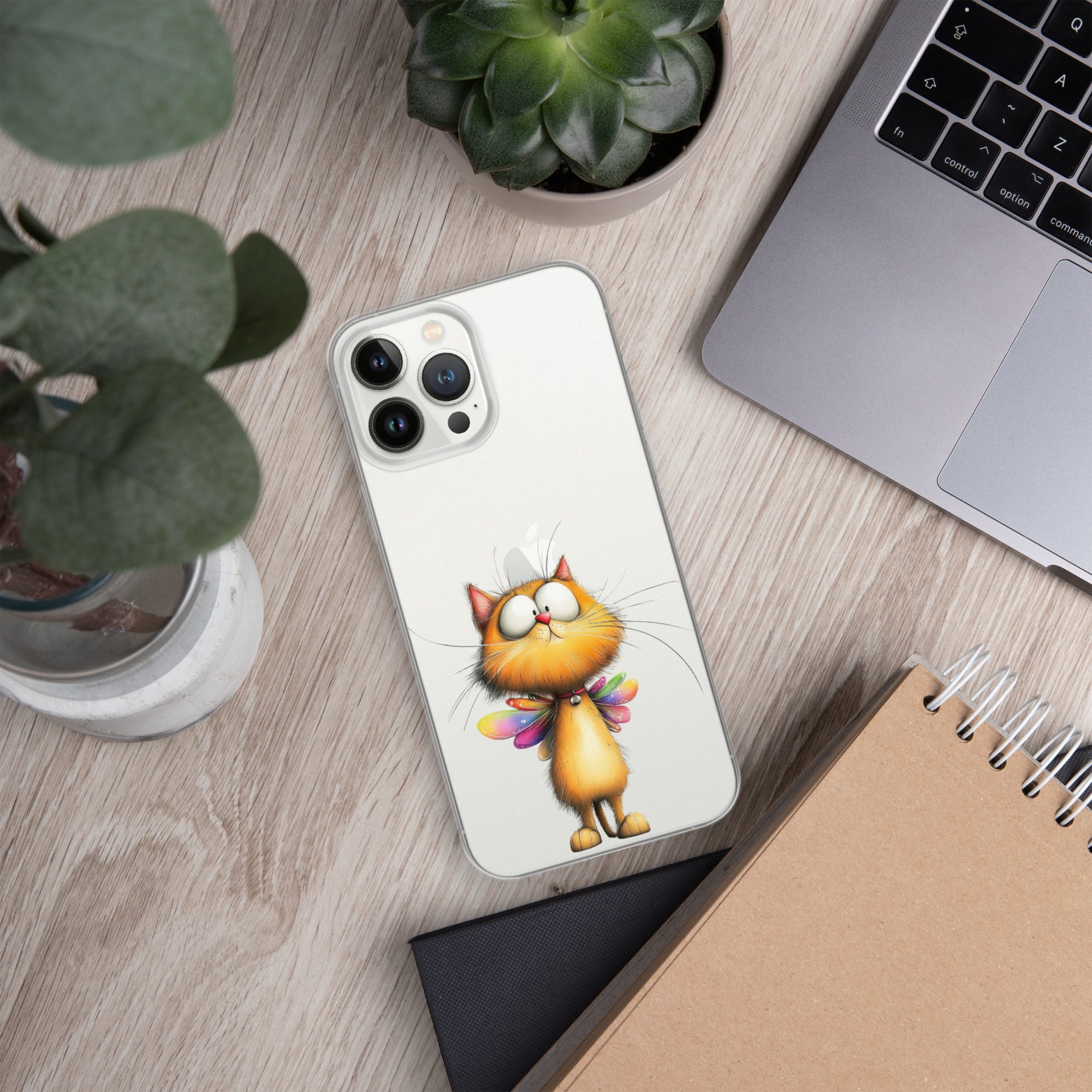 Fairy Cat Clear Case for iPhone 13 Pro Max - Cute Magical Kitty with Colorful Wings Protective Cover