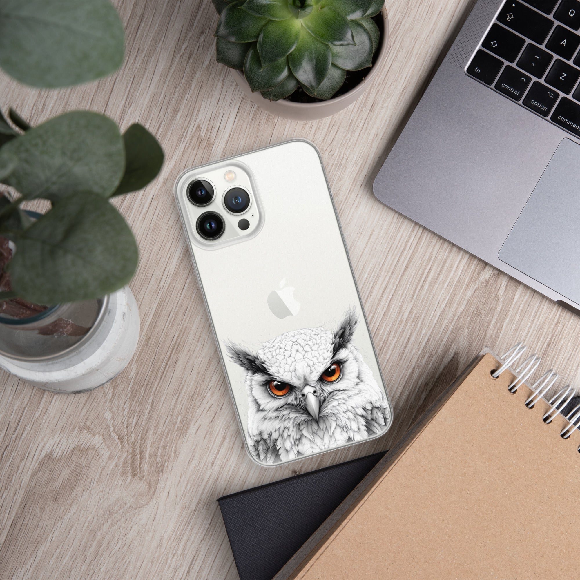Snowy Owl Glare Clear Case for iPhone 13 Pro Max - Minimalist White Owl Illustration Protective Cover