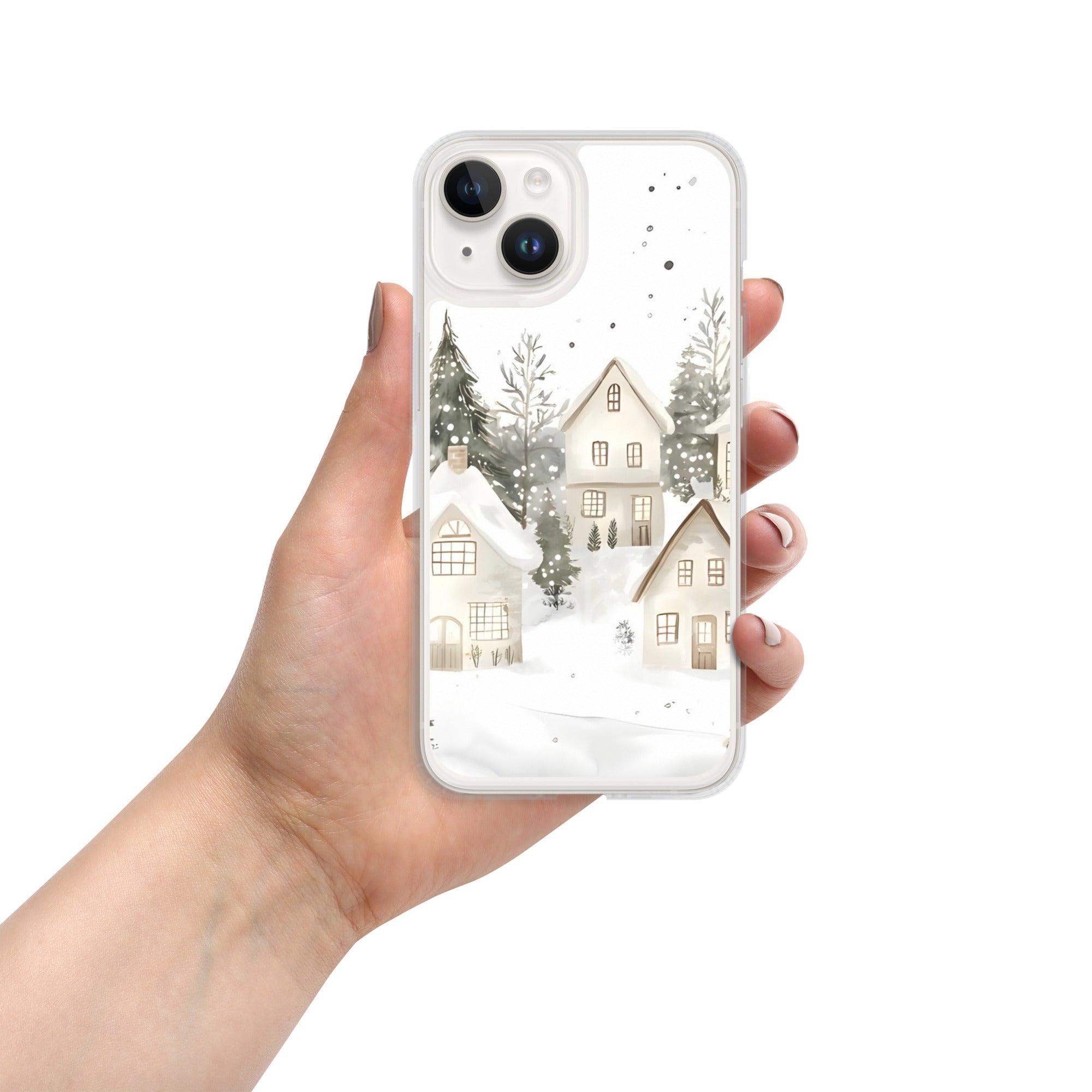 Winter Snow Village Clear Case for iPhone 14 - Durable & Stylish Protective Phone Cover