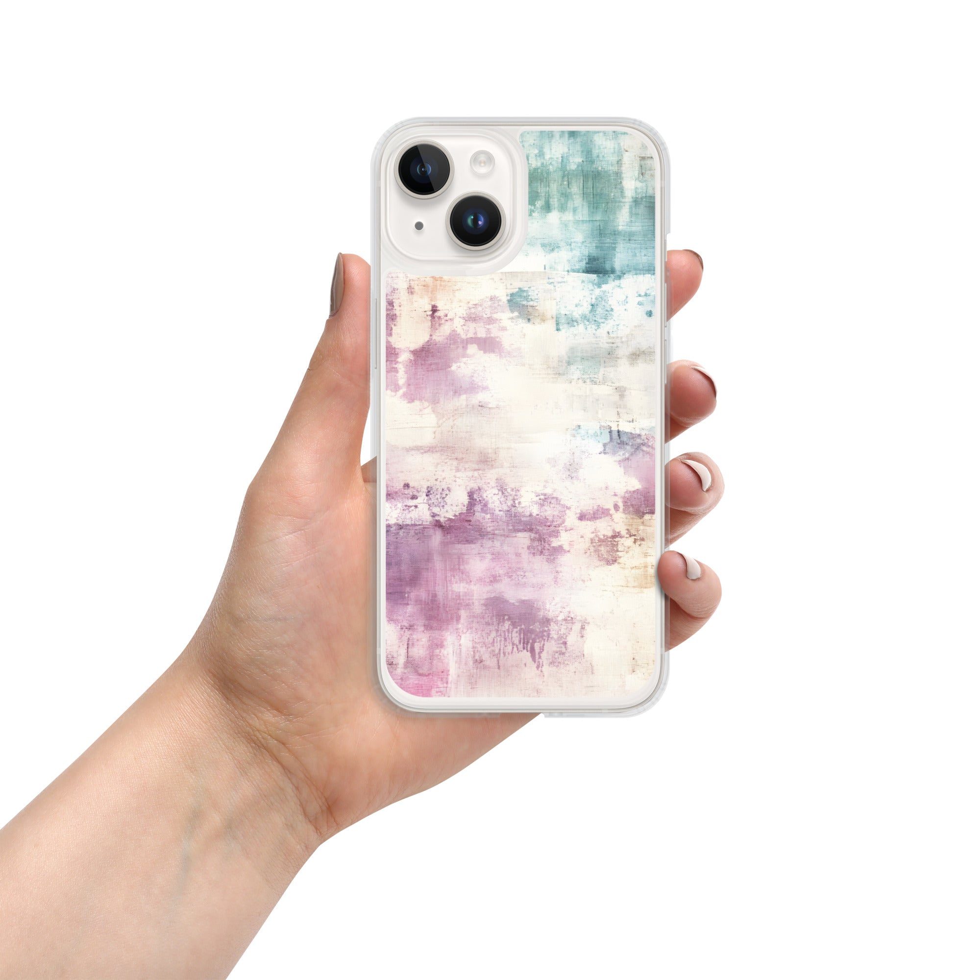 Pastel Abstract Brushstroke Clear Case for iPhone 14 - Artistic Pastel Pattern Protective Cover