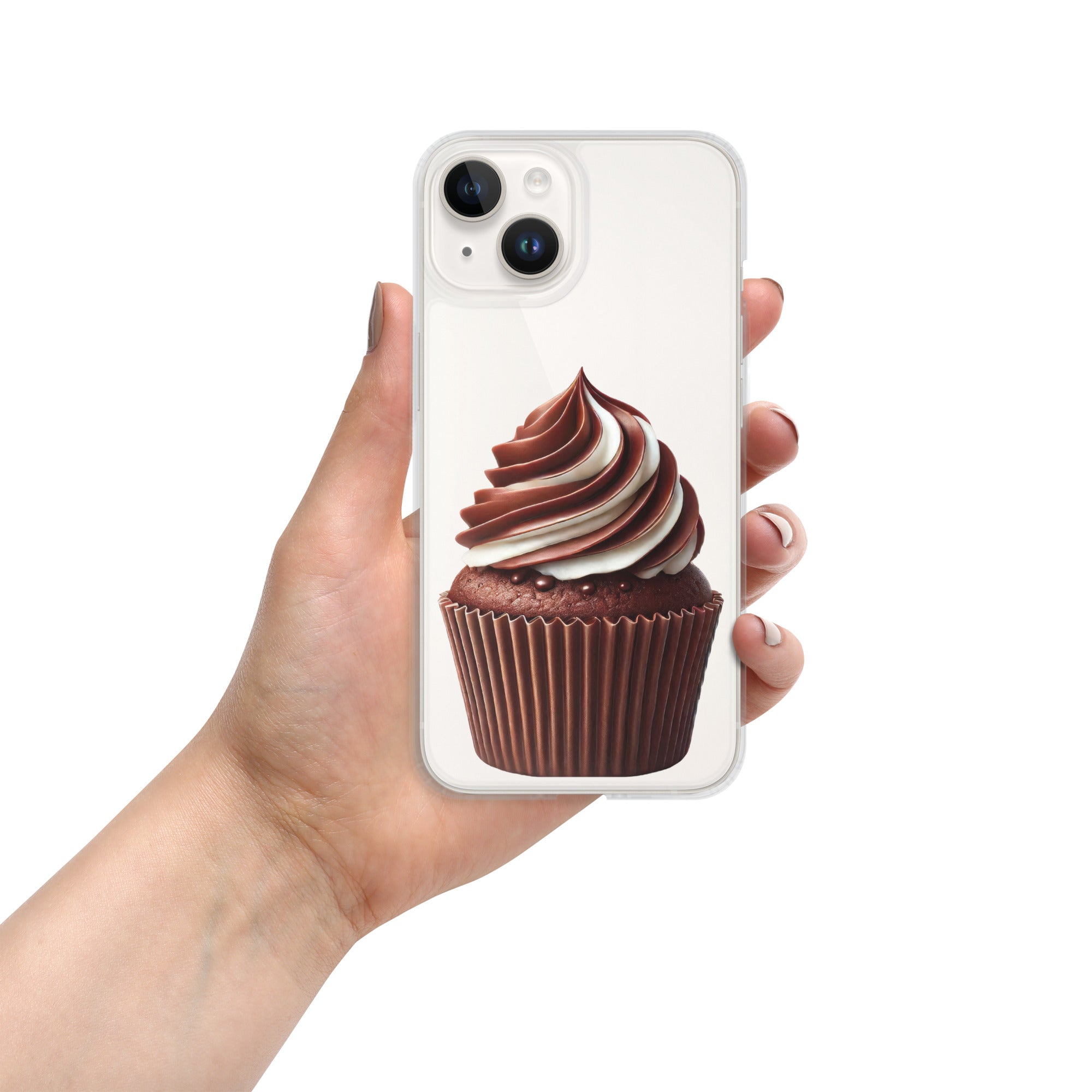 Chocolate Vanilla Swirl Cupcake Clear Case for iPhone 14 - Dessert Aesthetic Protective Cover