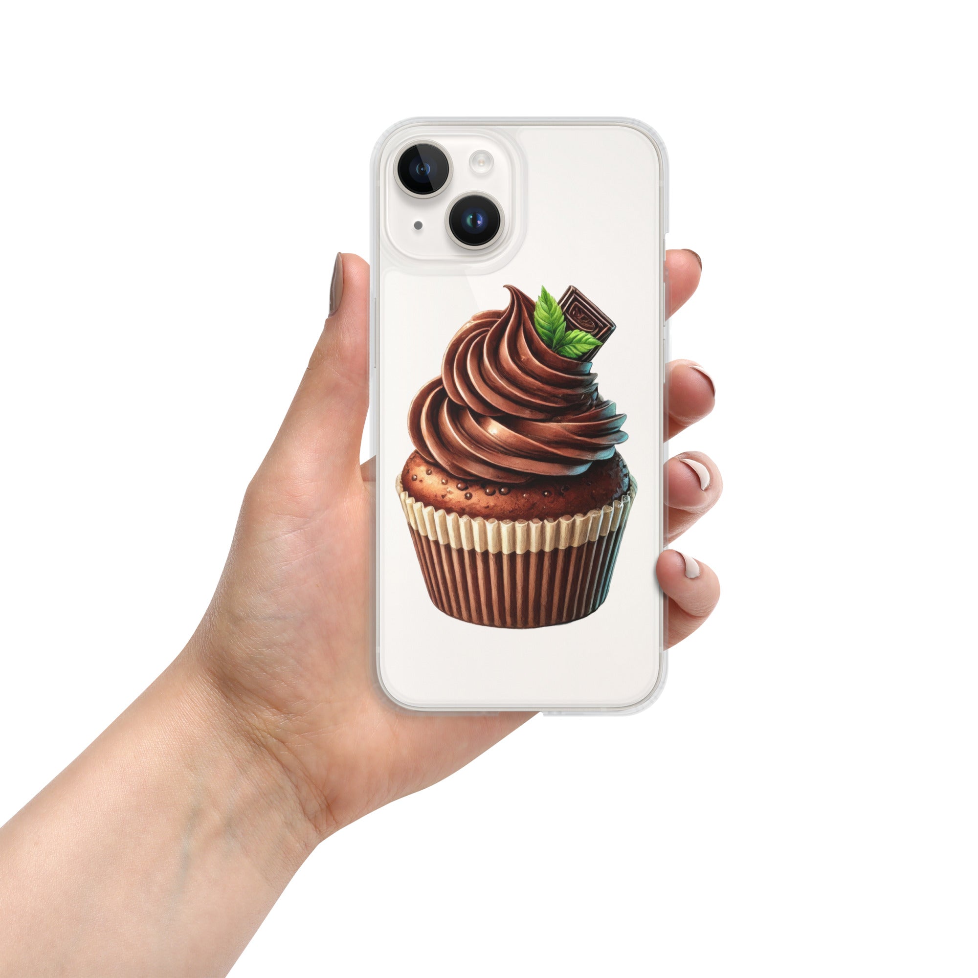 Chocolate Cupcake Clear Case for iPhone 14 - Sweet Dessert Protective Phone Cover