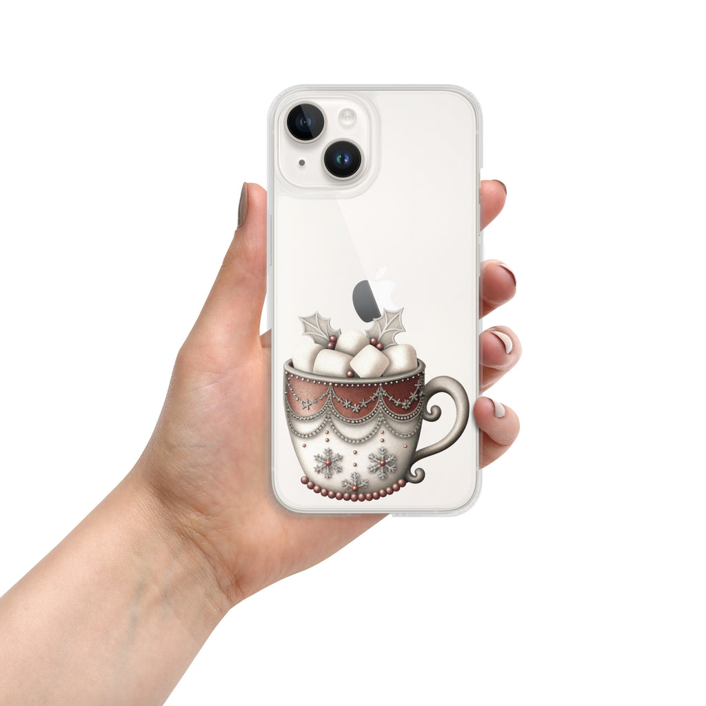Holiday Cocoa Mug Clear Case for iPhone 14 - Christmas Cozy Aesthetic Protective Cover